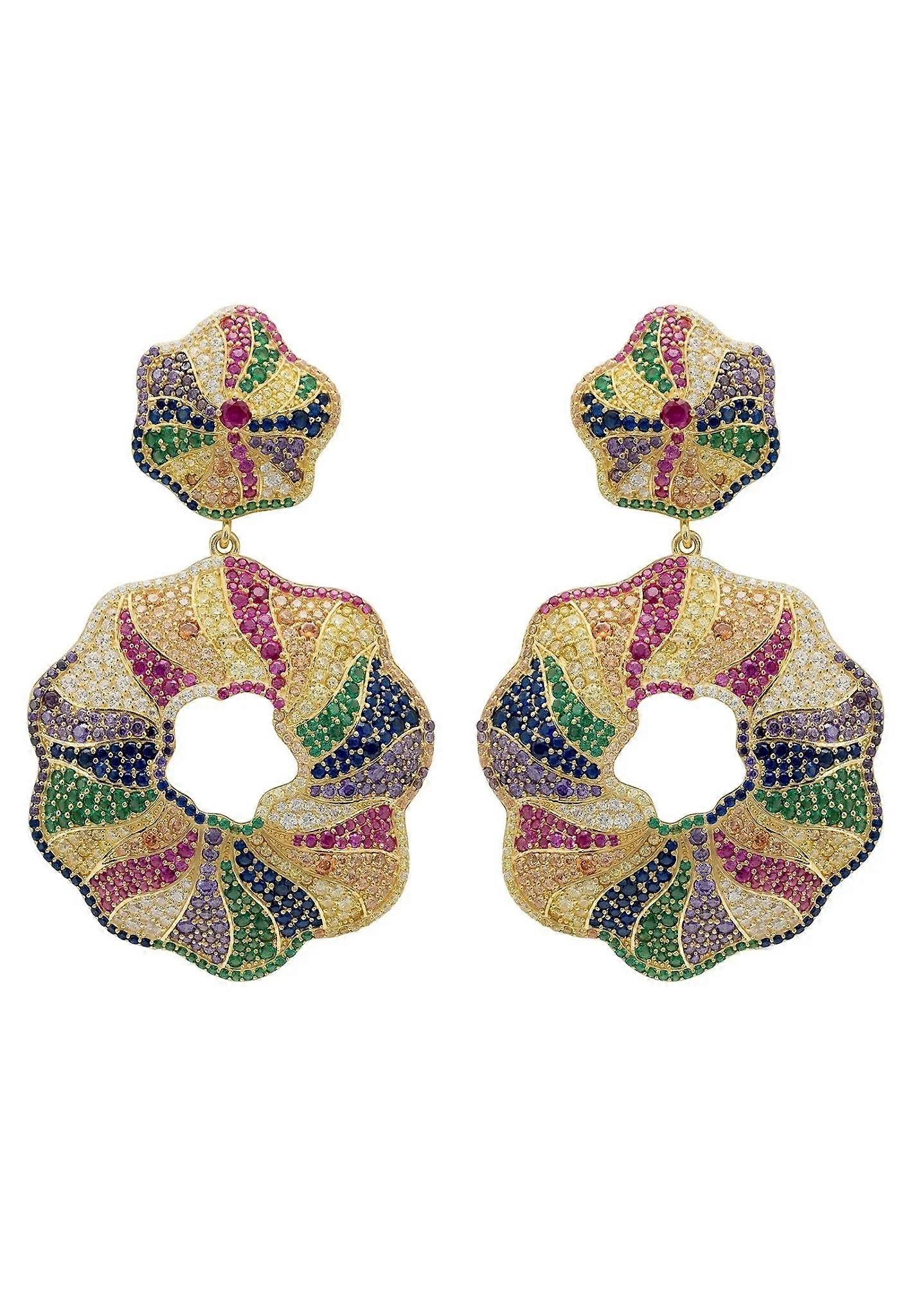Esmeralda Multi-Coloured Statement Drop Earrings Gold