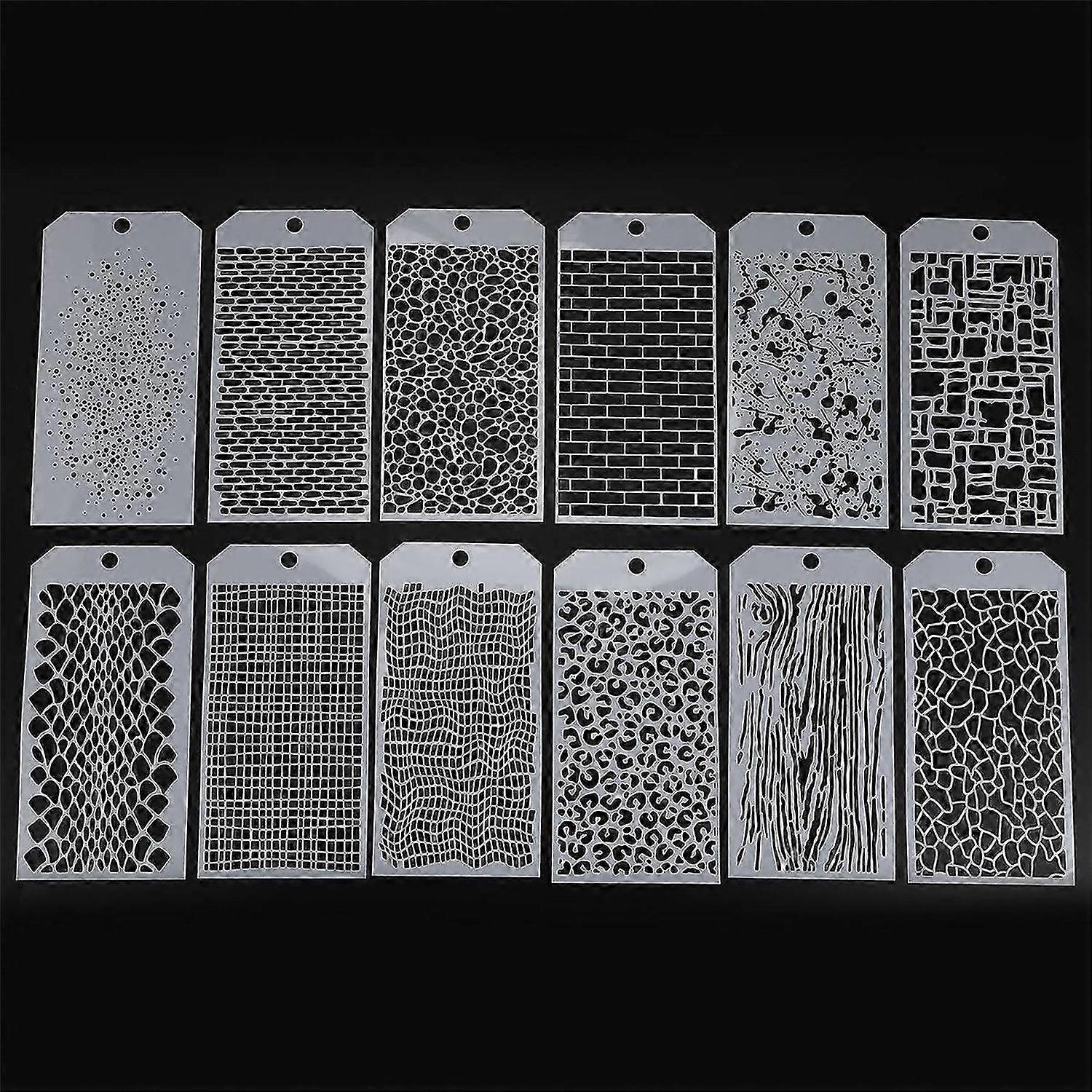 12 Pieces Stencils for Crafts, Brick Dot Layering Stencils Mixed Media Art Texture Stencils for Pain