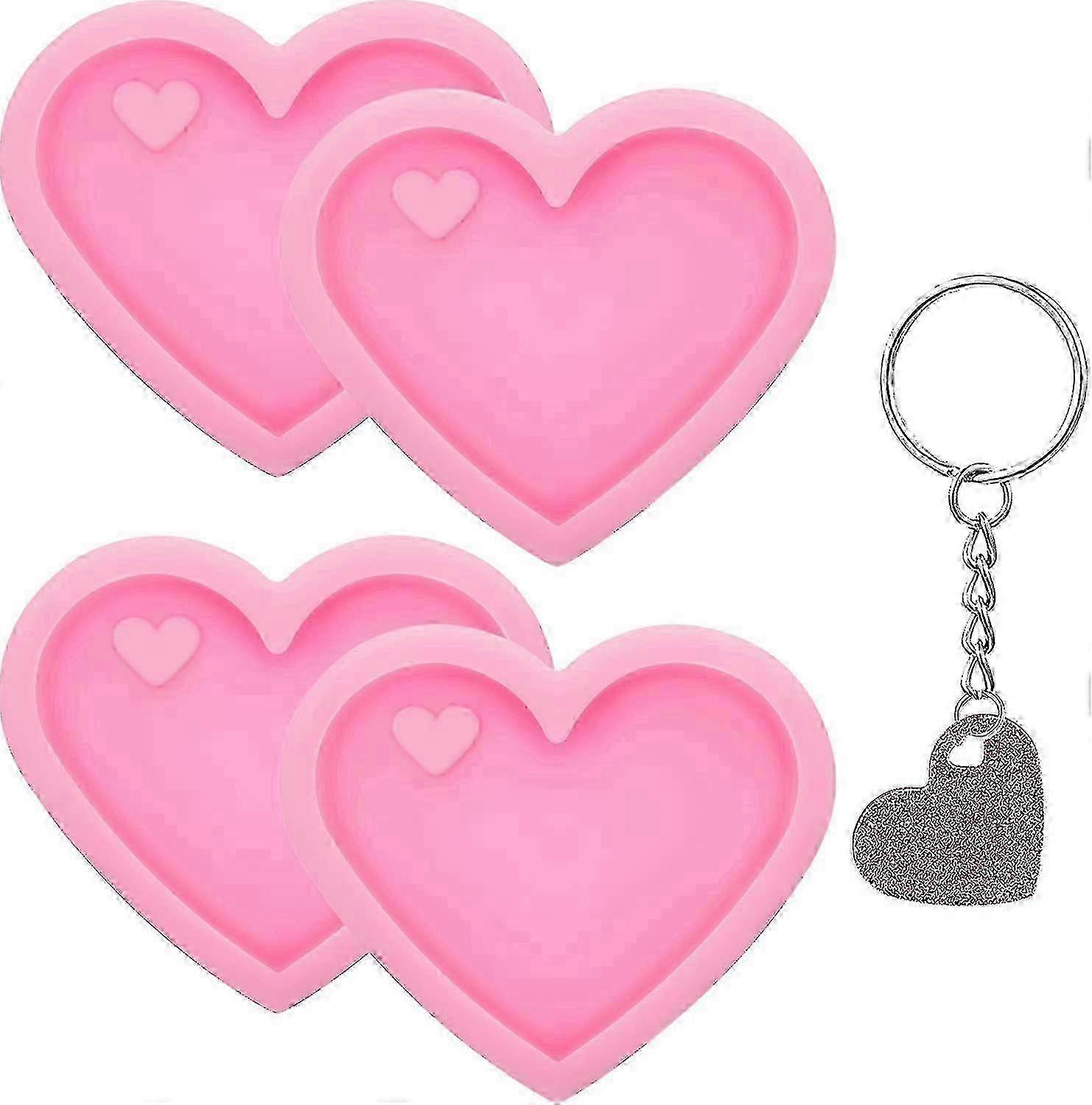 Hjerte Kærlighed Nøglering Silikone Form Med Hul Chokolade Slikform Silikone Fondant Bageform Til DIY Bagage Pyntegenstande (4 stk) --F