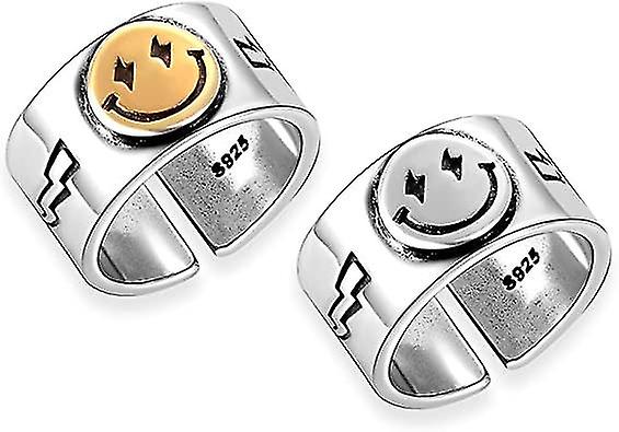 2pcs Smiley Crying Face Ring For Women Smile Ring Vintage Silver