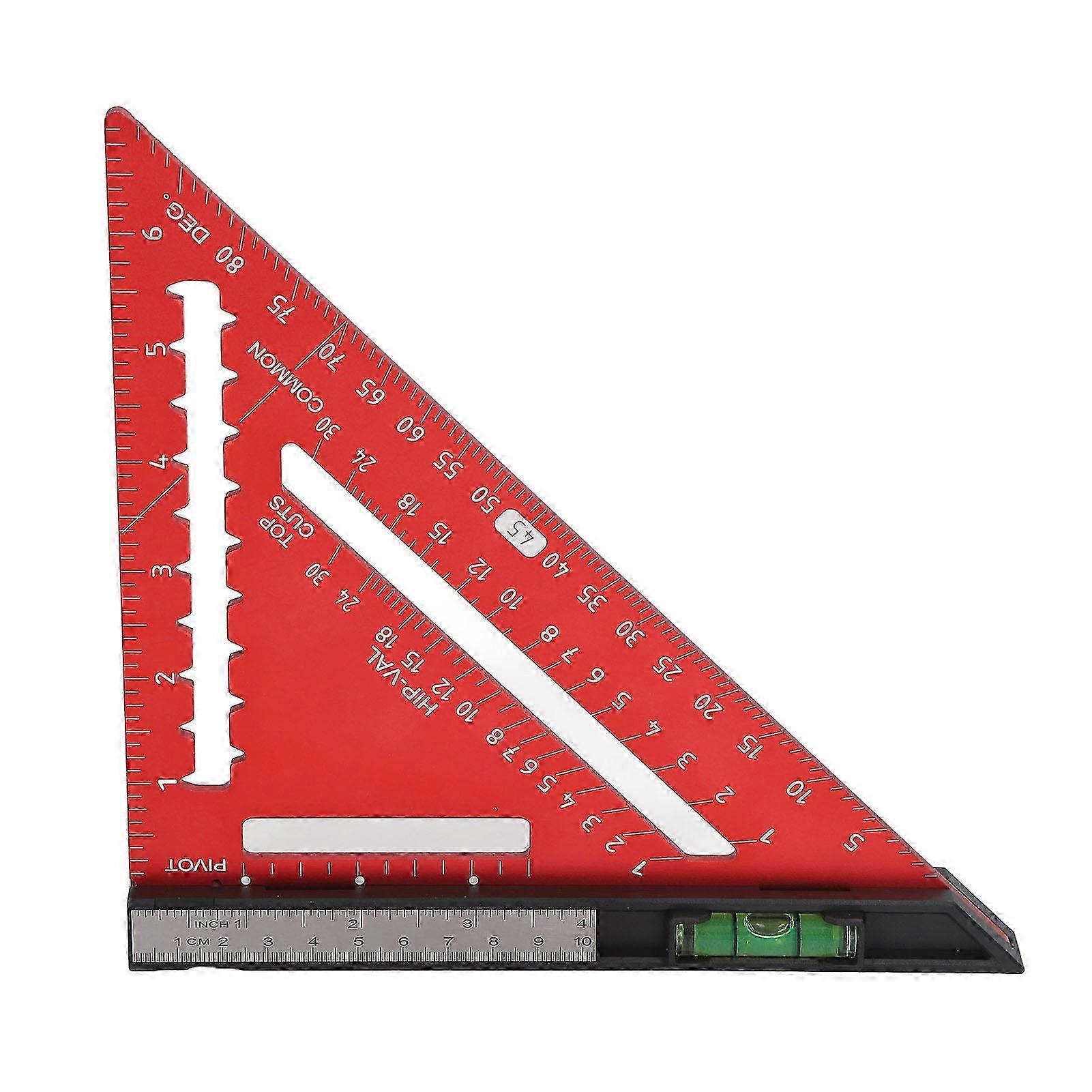 7 Inch Rafter Square with Level High Accuracy Aluminum Alloy Detachable Triangle Square Ruler for Woodworking Red