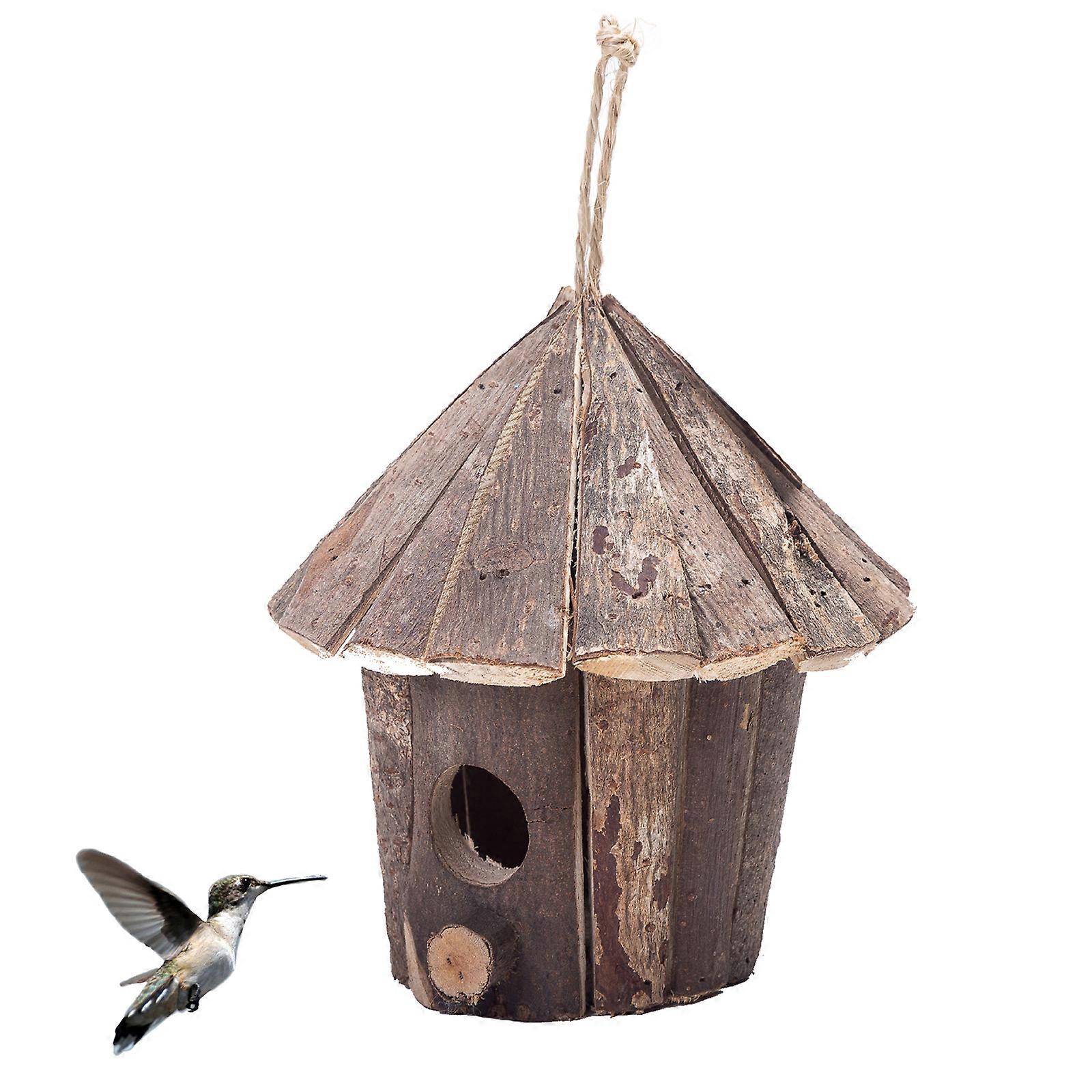 Birds Nest Hanging Nest Box for Birds Climbing Hanging Crafts Nest for Hummingbird with Shelter Wood Multicolor
