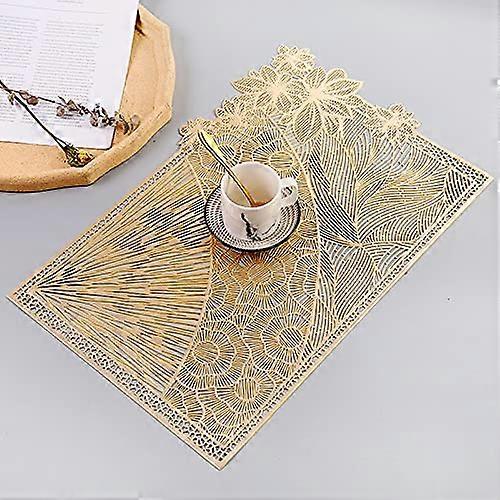Decorative Rectangle Placemats PVC Gold 4 Pack For Dining Table Rectangular Placemats Gold Color