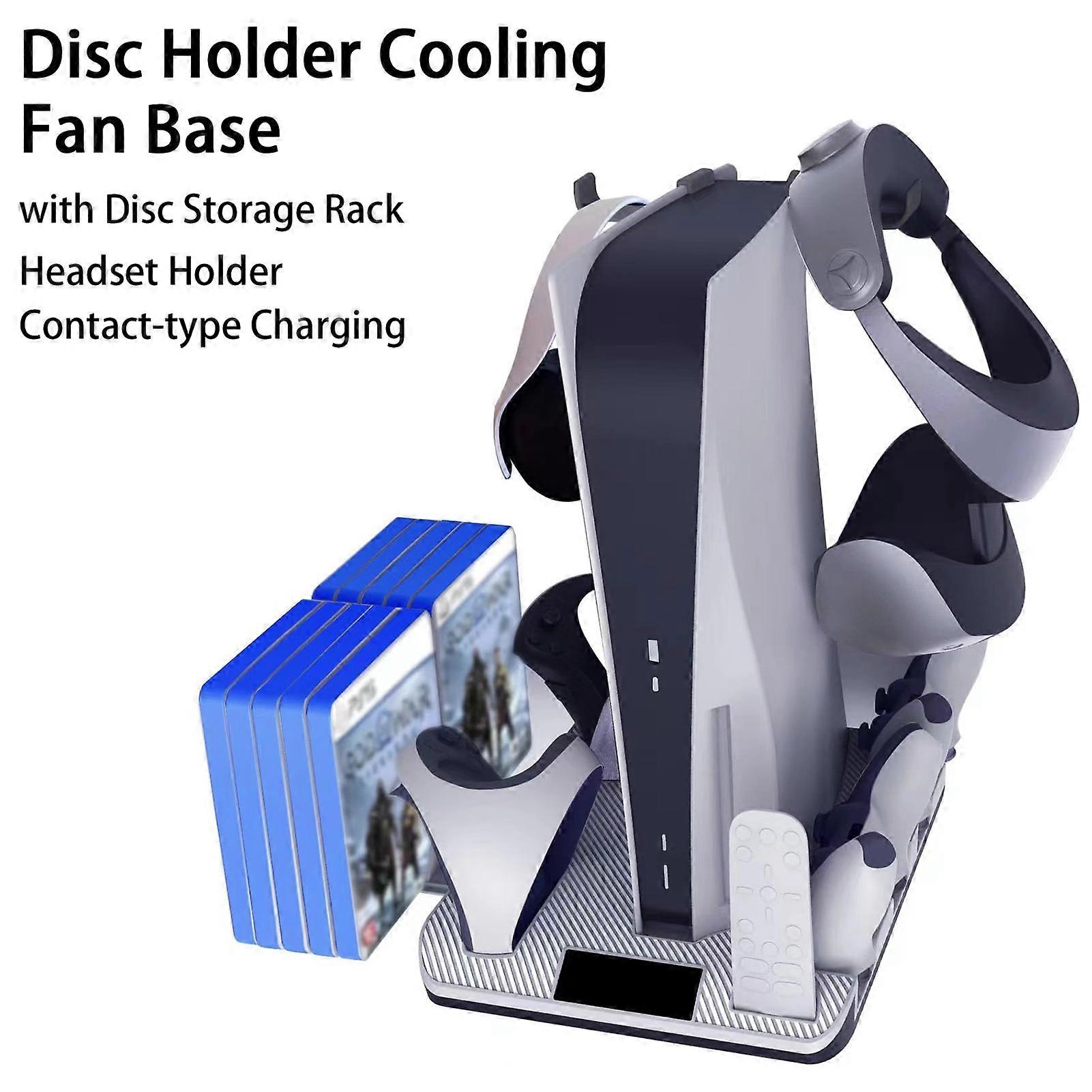SUSUchens Cooling Base Multifunctional with Disc Storage Rack Headsets Holder Gaming Console Versatile Cooling Dock for PS VR2 /PS5 White