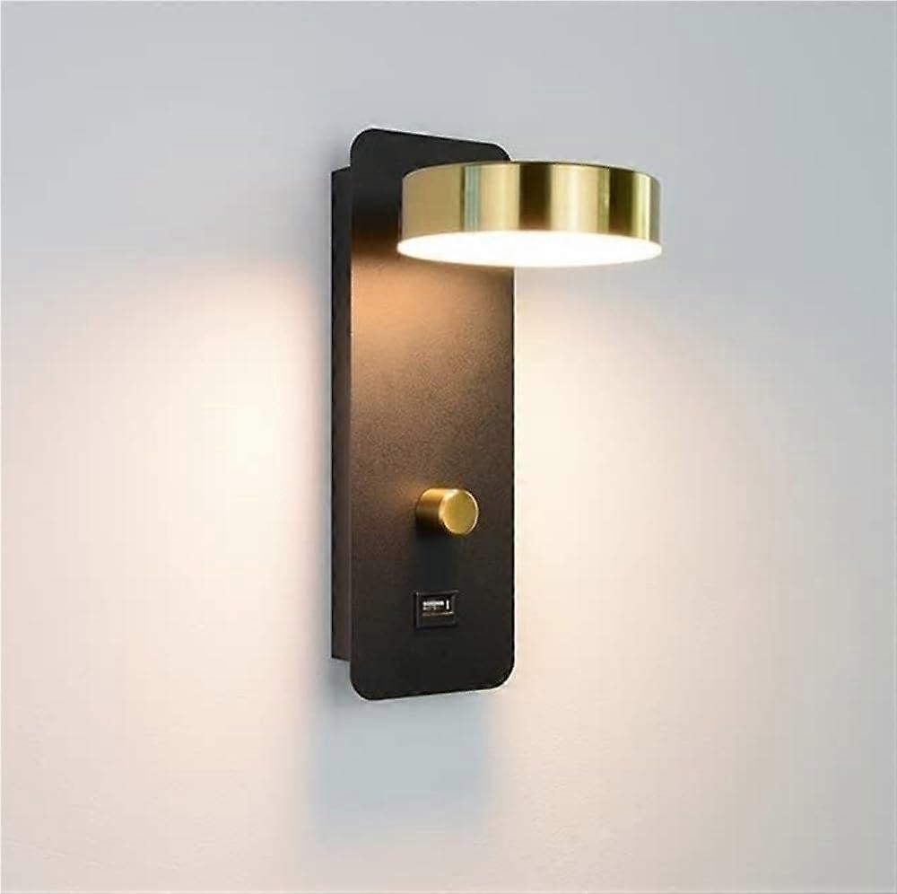 Rotatable Reading Wall Sconce, Dimmable Recessed Light With USB Charging Port, Copper Finish Bedside Lamp, White Light