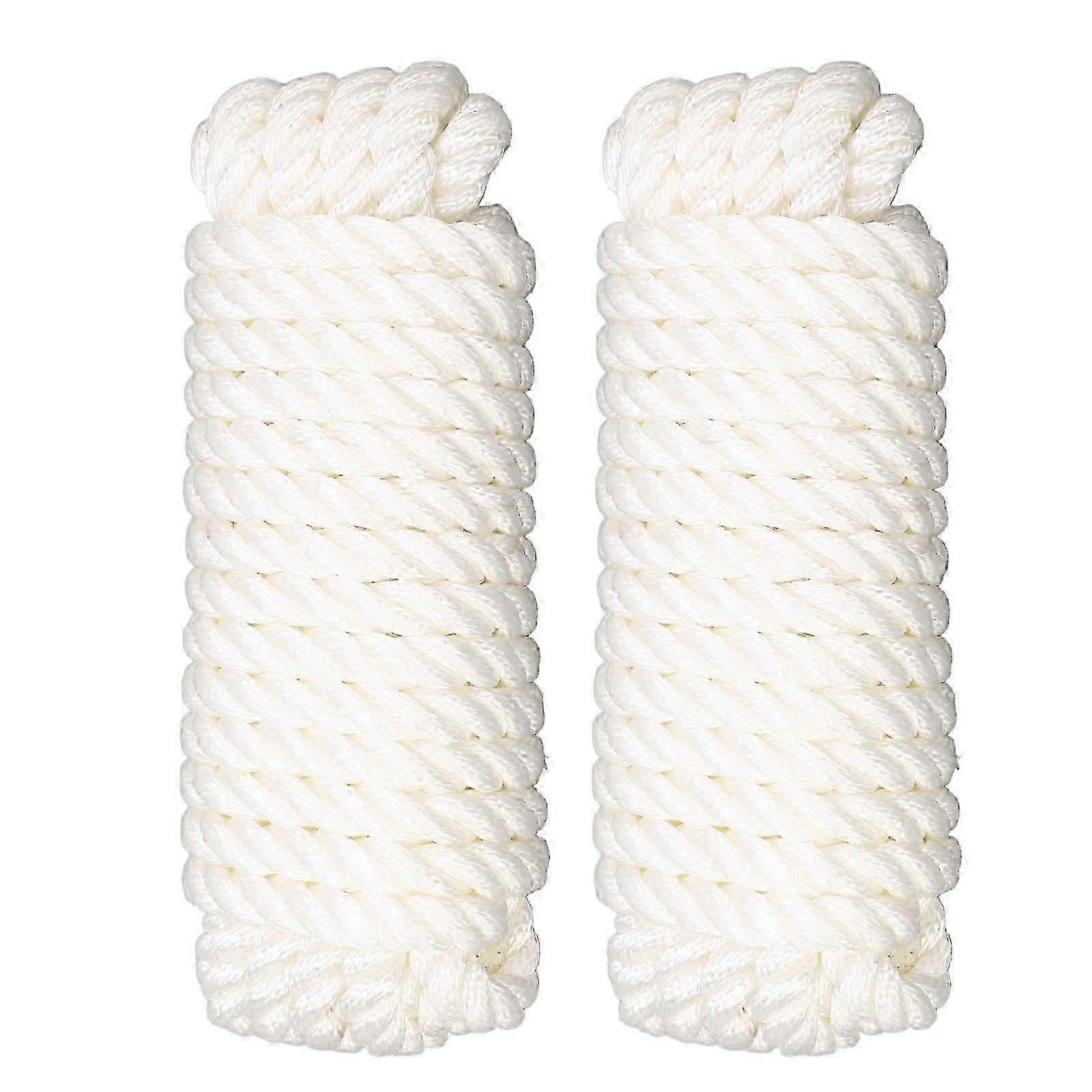 2pcs Mooring Rope 1/2in Diameter 25FT Length Double Braid 1900LBS Working Load Limit Dock Line White
