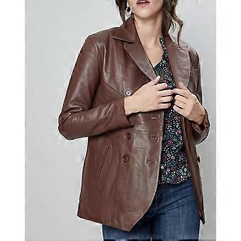 Designer Party Handmade Brown Blazer Stylish Formal Women Real Lambskin Leather