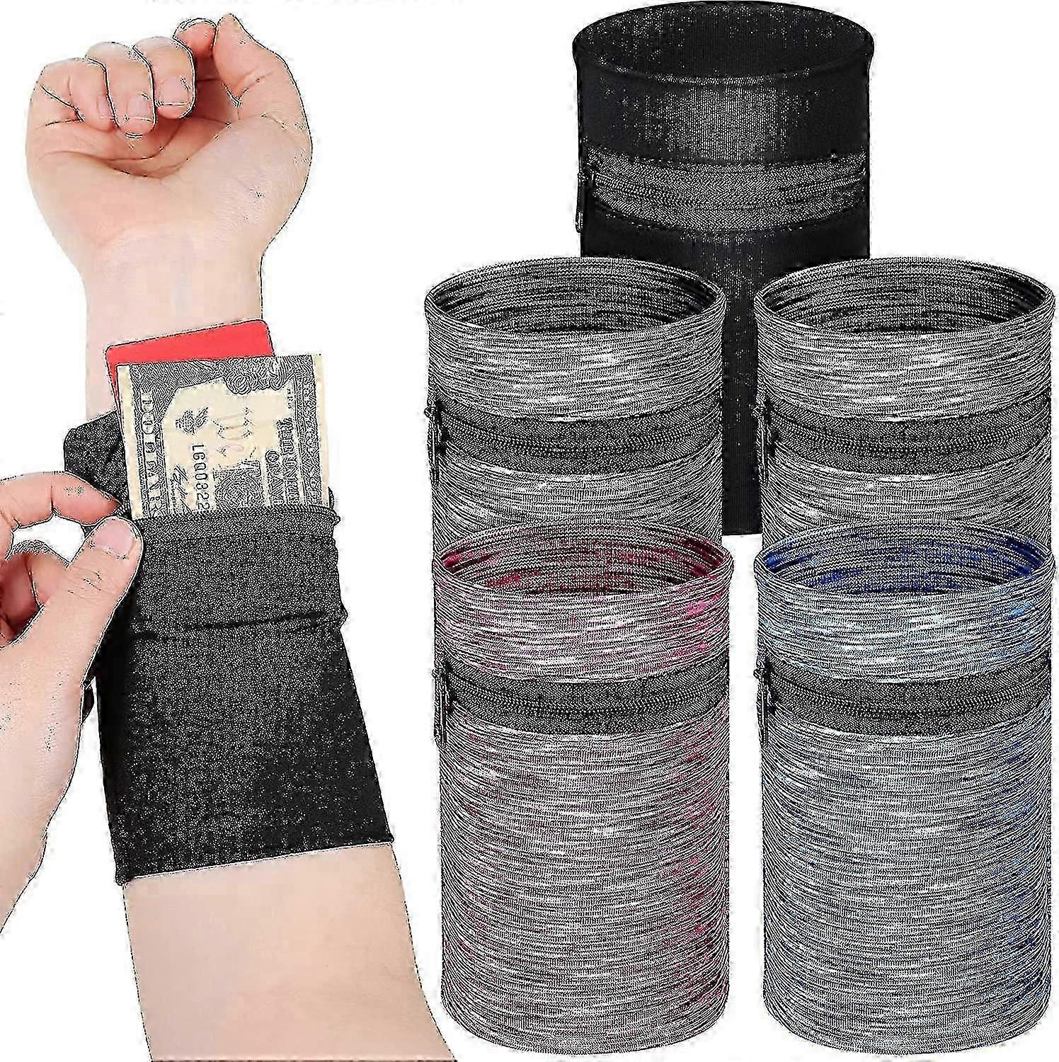 5 stycken handledsplånbok Running Wallet Armband Handledsplånböcker för kvinnor Män Handledsfickor Blixtlås Handled Plånbok