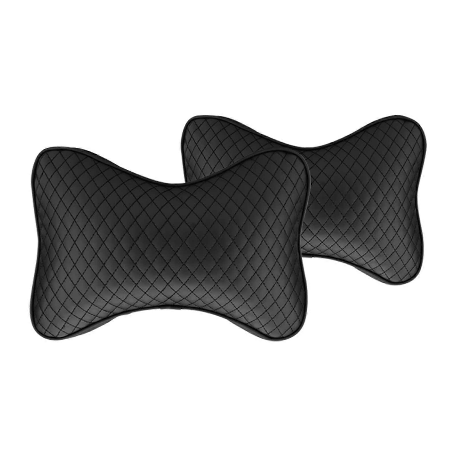 Memory Foam Car Neck Pillow with Soft PU Leather Headrest Support for Driving and Office, Set of 2 Black