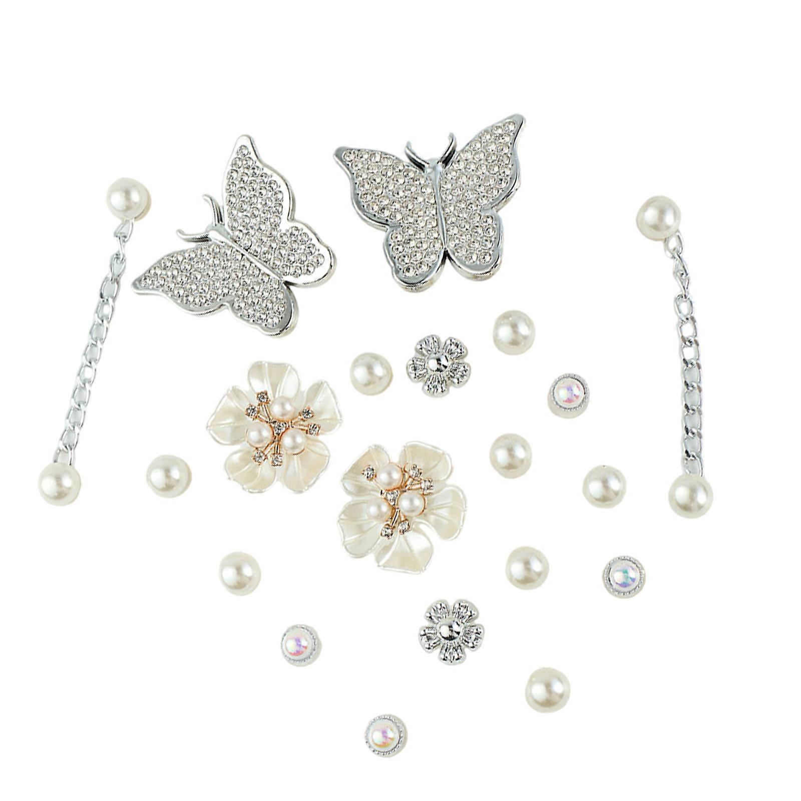 Complete Set Shoe Charms with Sparkling Butterfly Flower and Pearls Accent Shoe Chains for DIY Decoration Party Outfits Multicolor