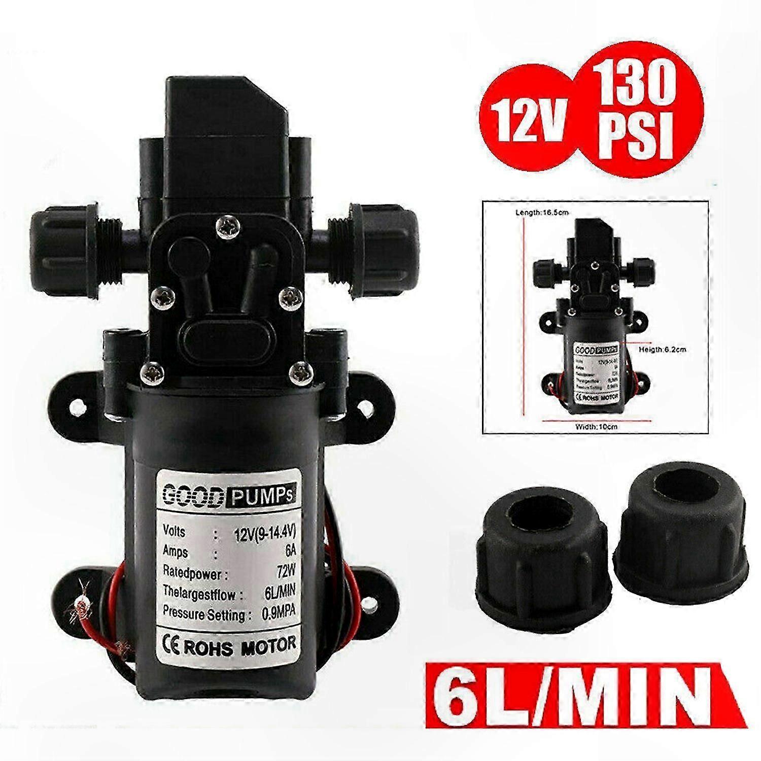 High-Pressure 12V Diaphragm Pump, Self-Priming 130PSI 6L/Min for RV and Caravan Use