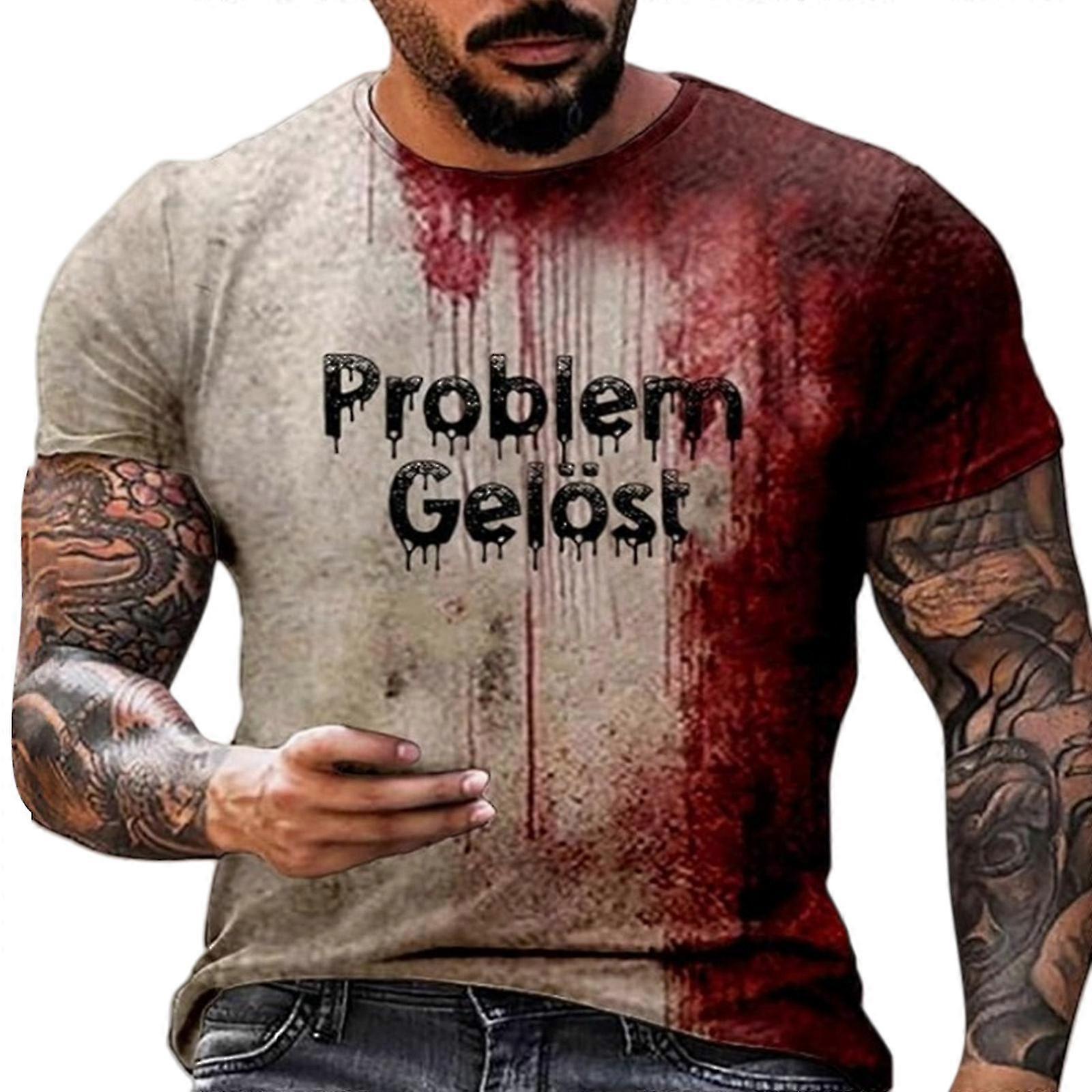 Digital Print Tee for Men Halloween Bloody Pattern Short Sleeve Crew Neck