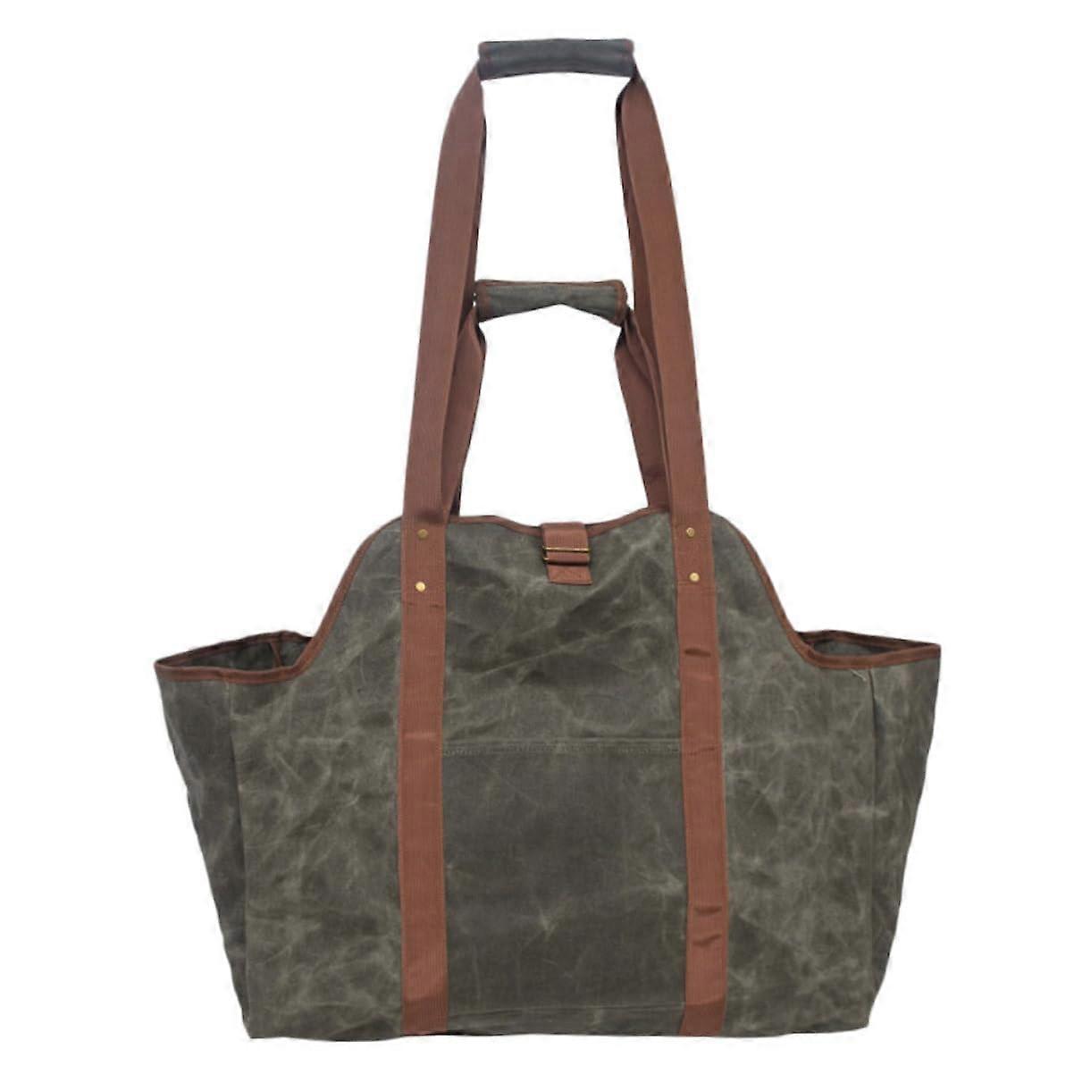 Waxed Canvas Firewood Log Carrier Tote with Handles and Strap for Outdoor Fireplace Camping BBQ