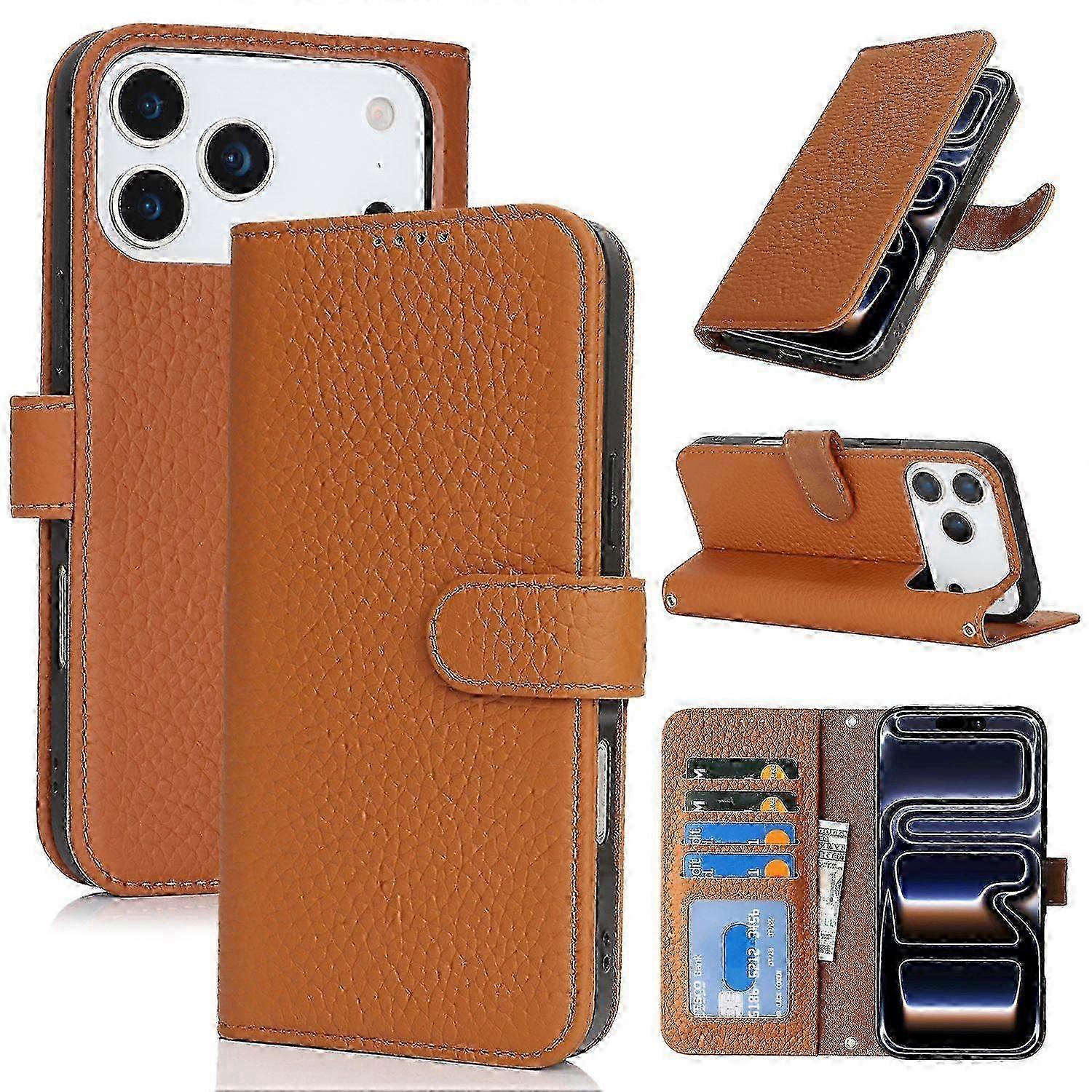 w Stativskal i litchitextur i äkta koläder för iPhone 17 Pro Max