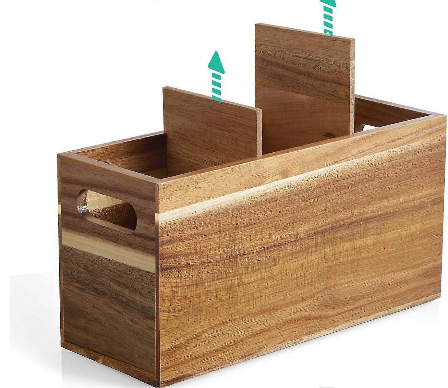 Wooden Kitchen Utensil Holder with Adjustable 3 Compartments for SpaceSaving Countertop Storage
