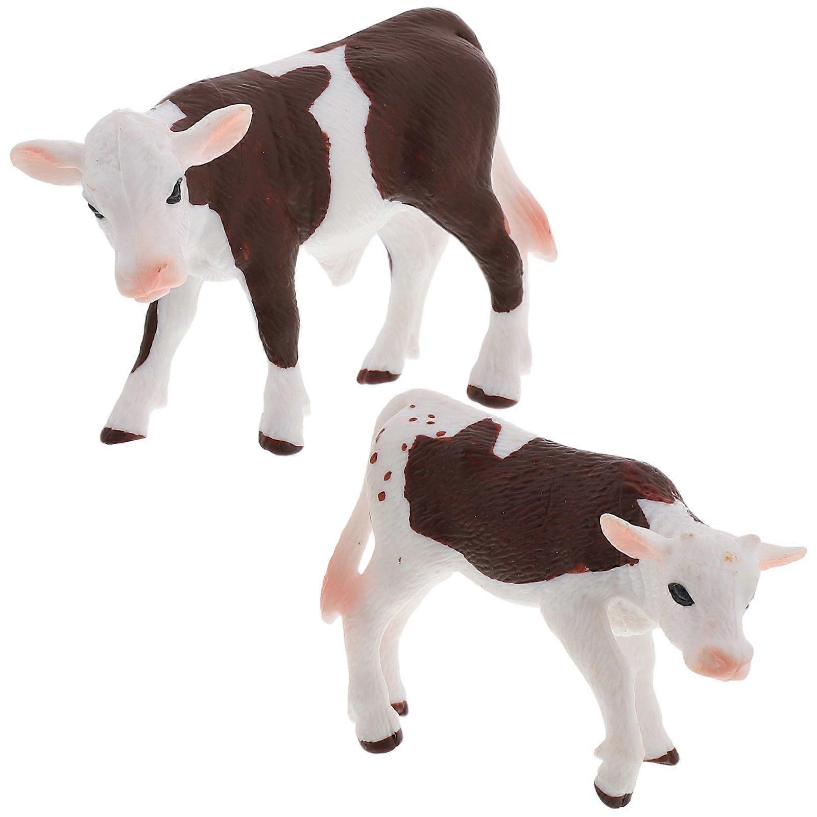 Micro Landscape Figurines Mini Cow Statues for Decor 2Pcs Assorted Colors
