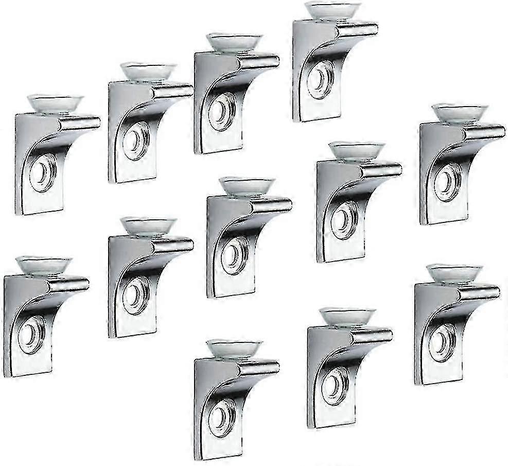 Glass Shelf Bracket, 12 Pcs Zinc Alloy Polished Chrome Right Angle Shelf Support Fixing Clip With Suction Cup