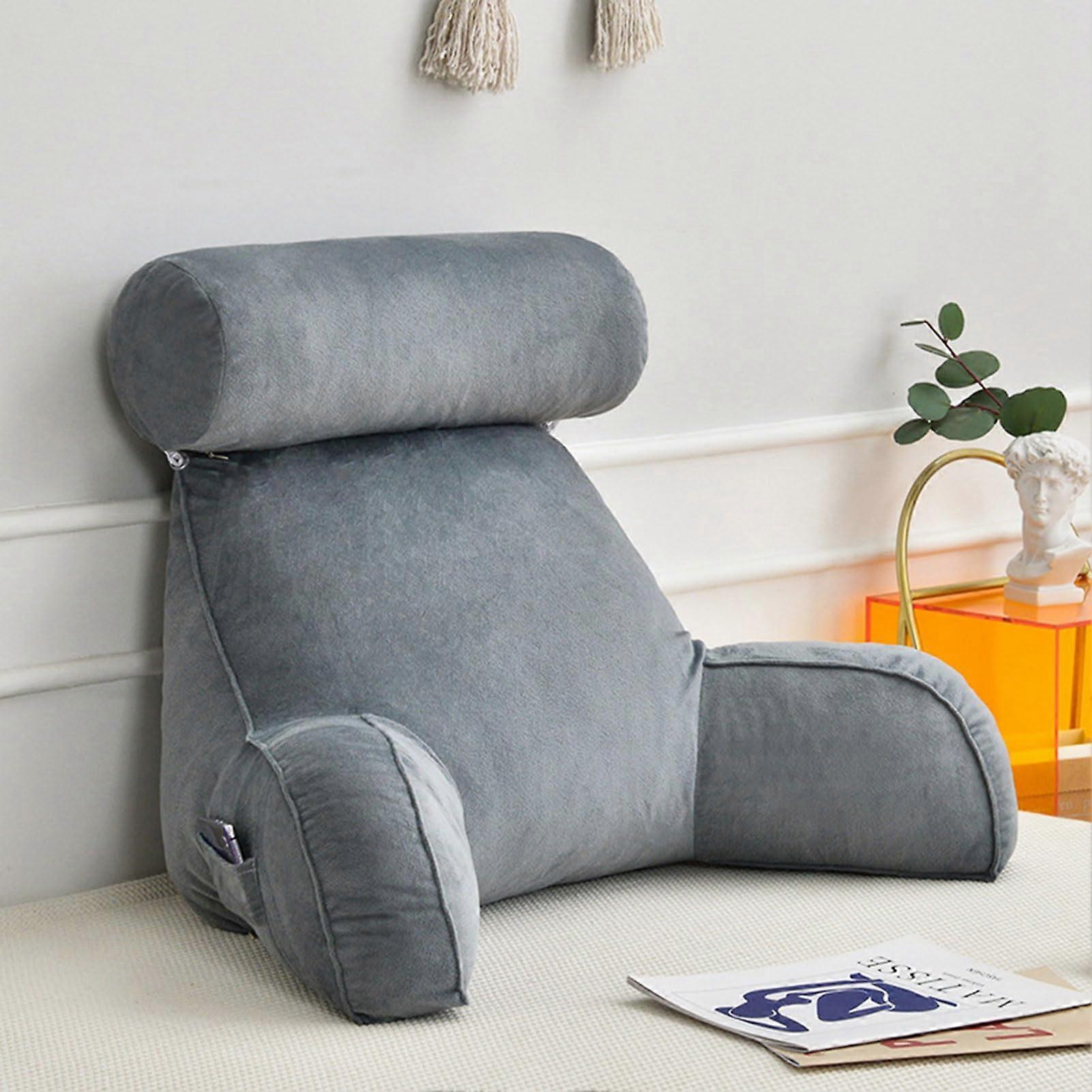 Reading Pillow with Arm and Neck Support, Ergonomic Bed Rest Cushion for Reading, TV and Gaming, Grey 75×40×50 CM