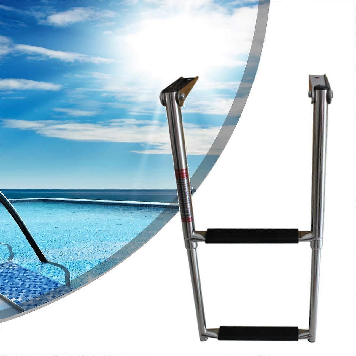 2 Step Stainless Steel Telescoping Boat Boarding Ladder with NonSlip PVC Steps for Pontoon