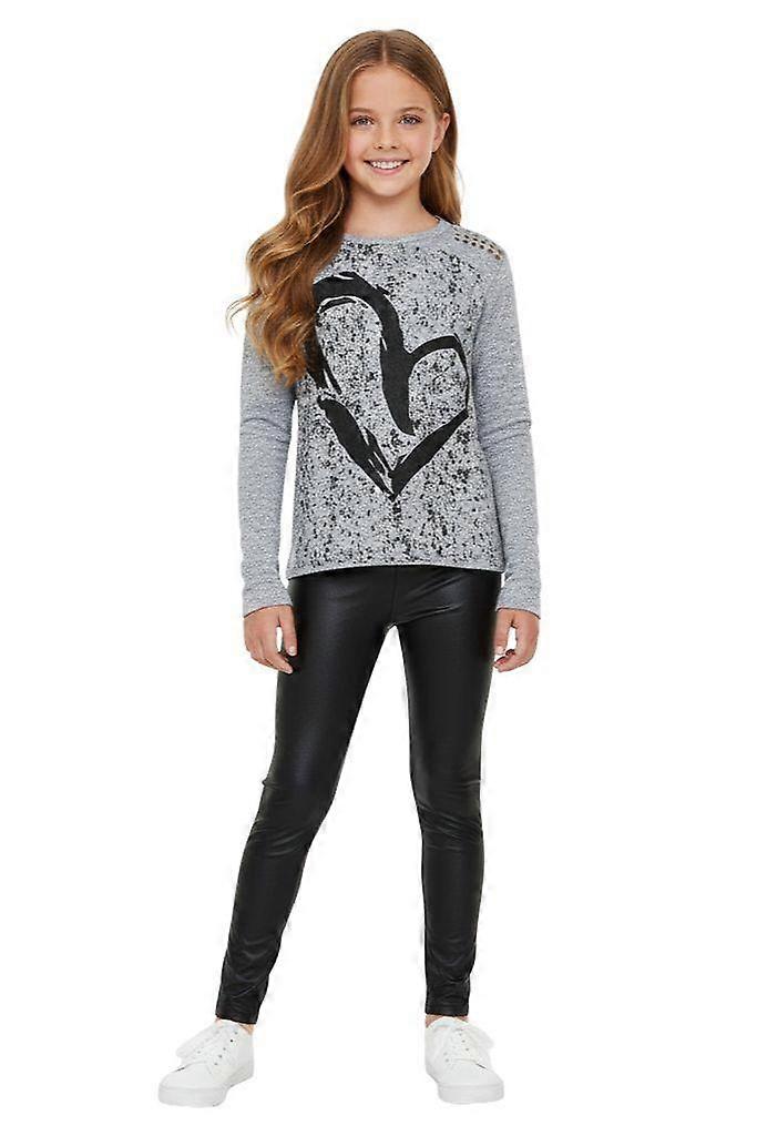 女孩心形印花 T 恤上衣和紧身裤套装