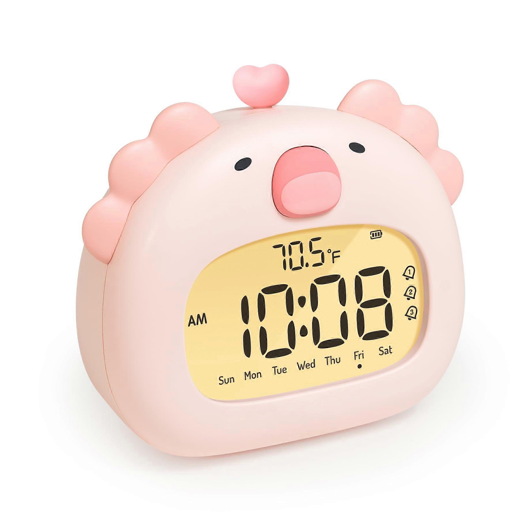 Kids Digital Alarm Clock with Cute Axolotl Night Light, Rechargeable, Snooze, Timer for Children
