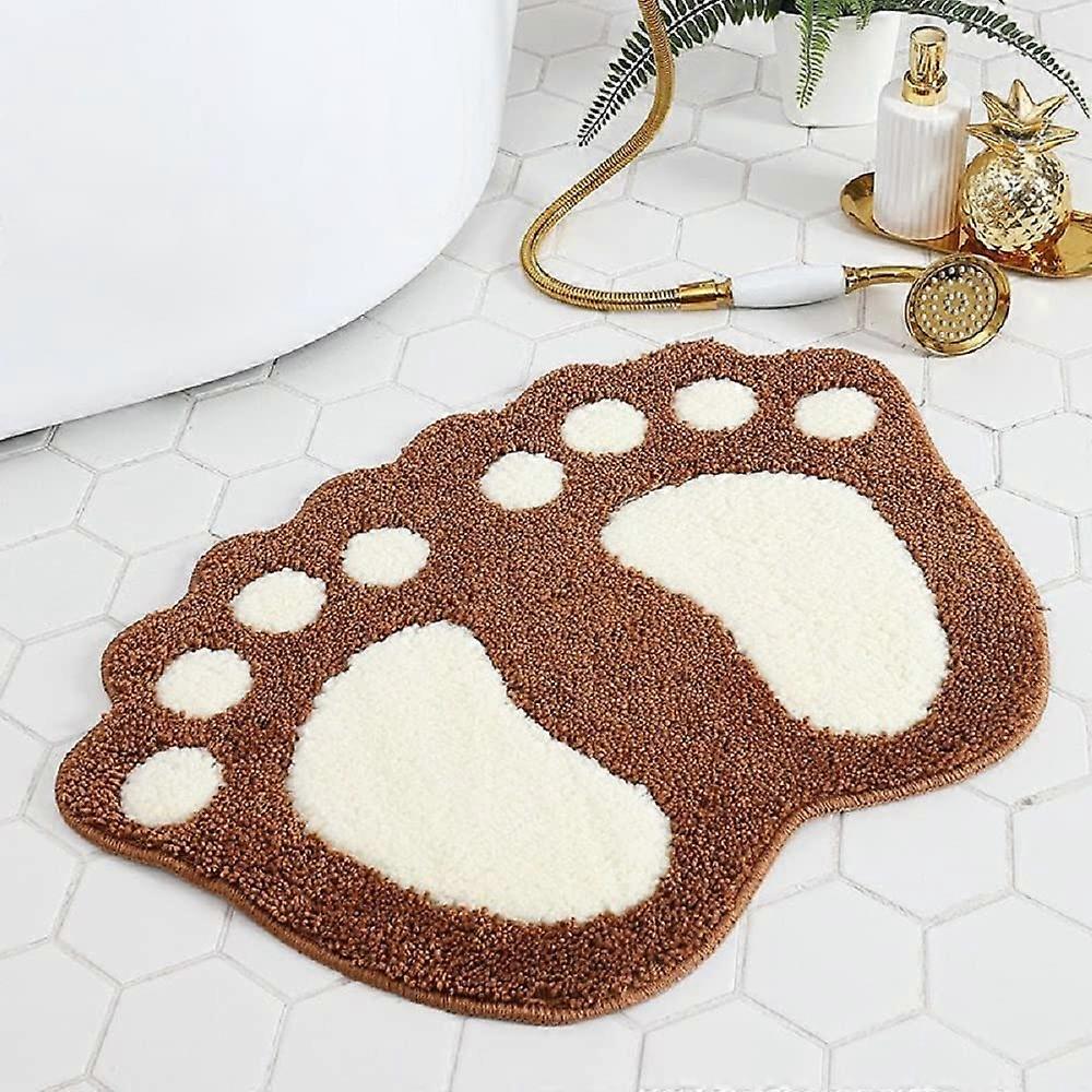 Bathroom NonSlip Mat Foot Shaped Absorbent Microfiber Rug with Quick Water Absorption Brown