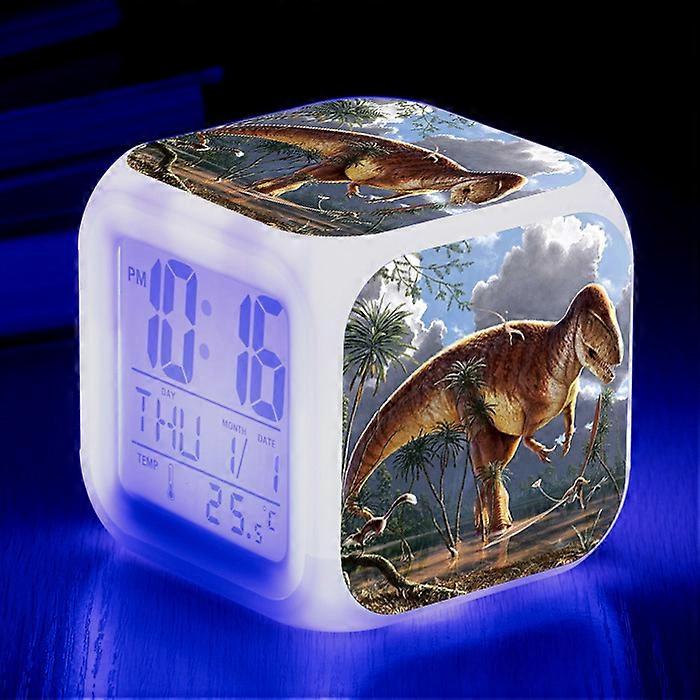 New creative multi-functional dinosaur alarm clock with large screen, square seven-color clock, student electronic clock