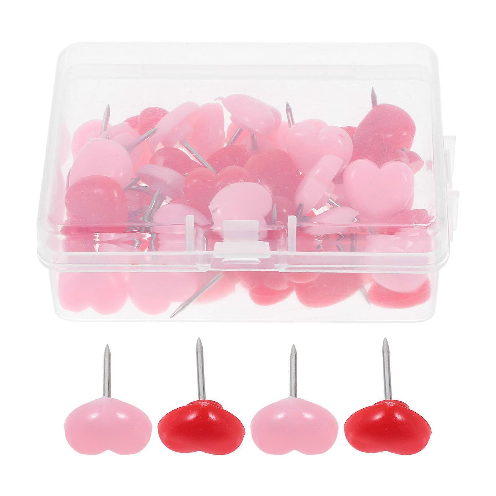 Heart Push Pin Plastic Thumbtacks for Cork Board with 50Pcs Assorted