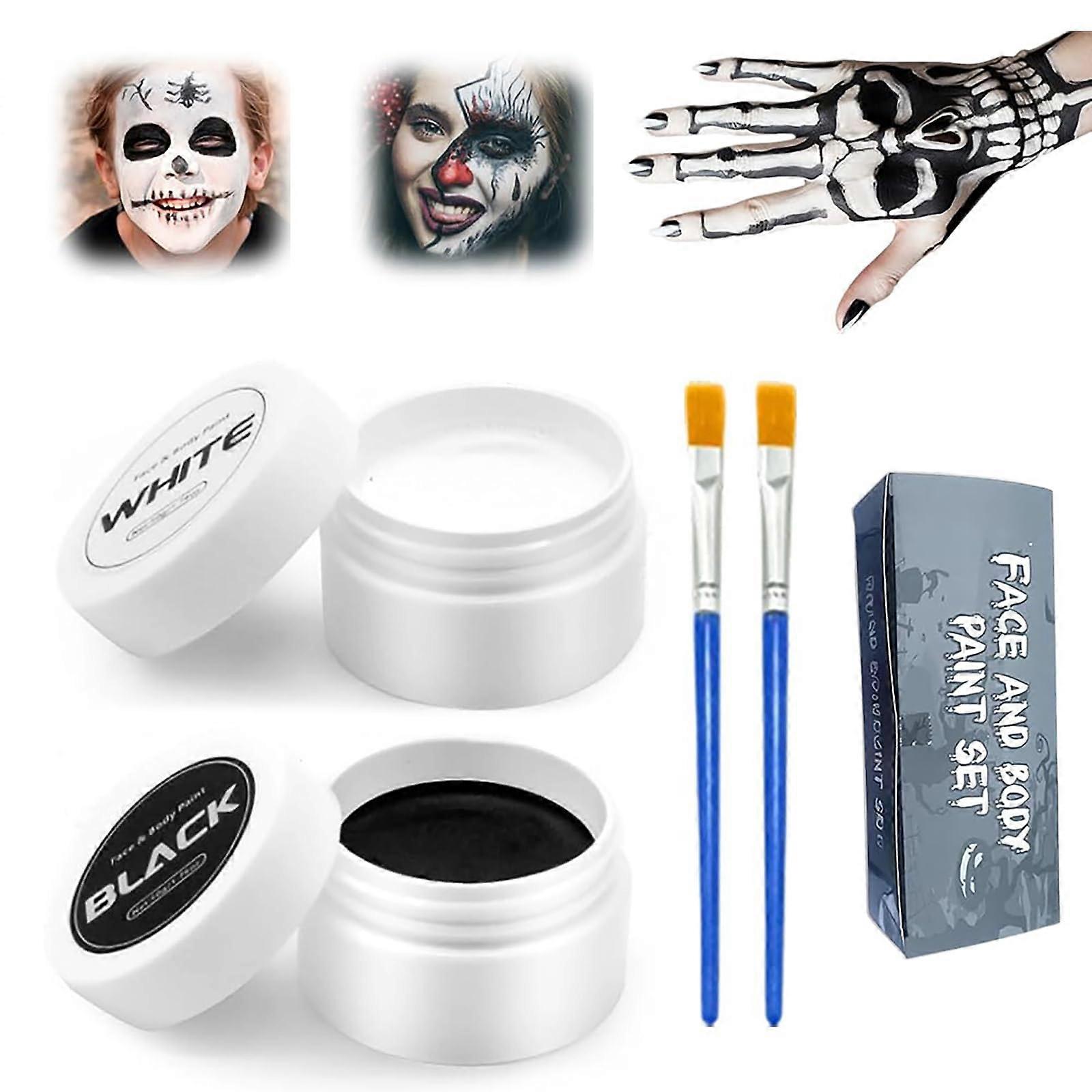 Halloween Face Paint Kit White and Black 50ml Oil Based Full Coverage for Skeleton Ghost Cosplay