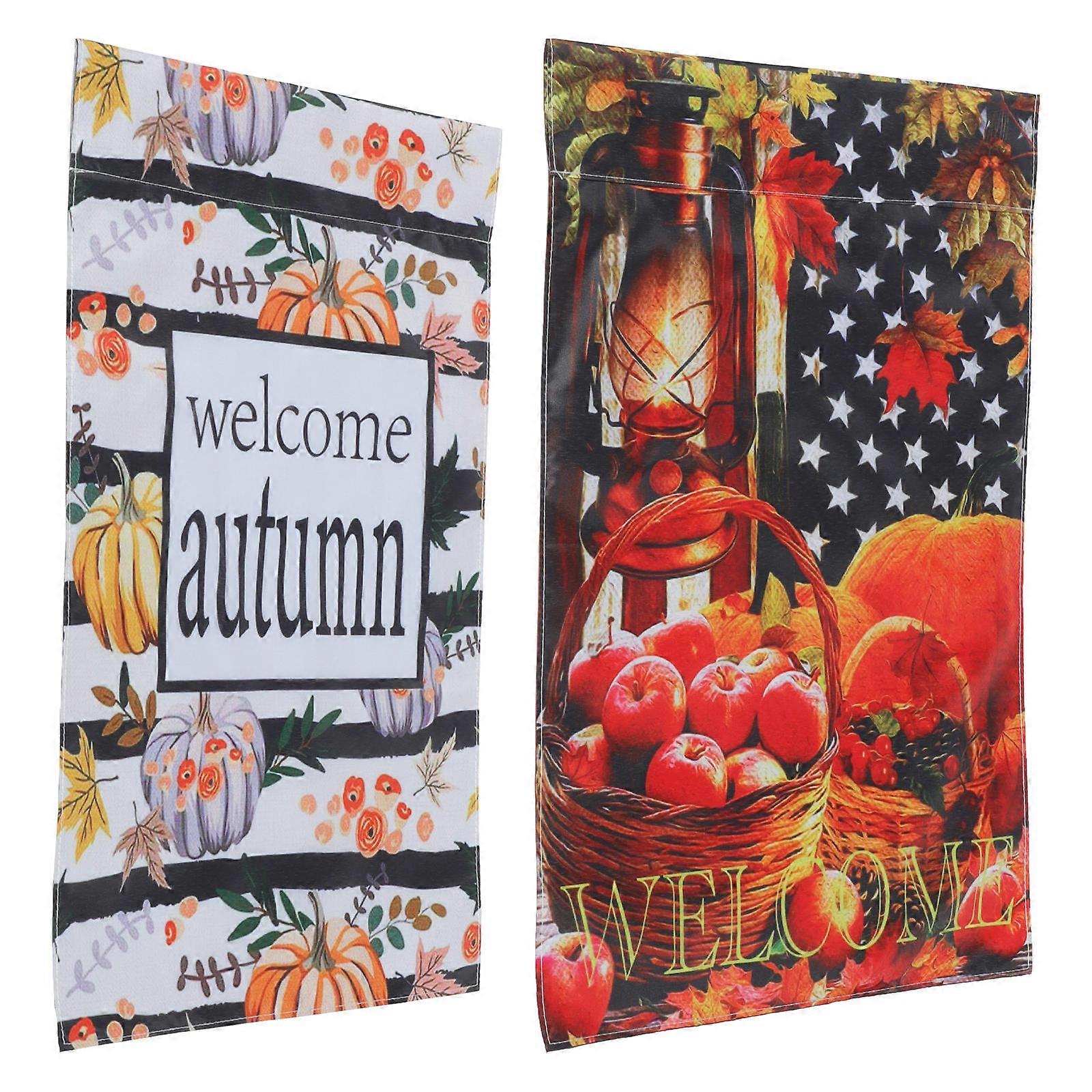 Autumn Garden Flag Pumpkin Pattern for Decoration 2Pcs Fall Welcome Flag