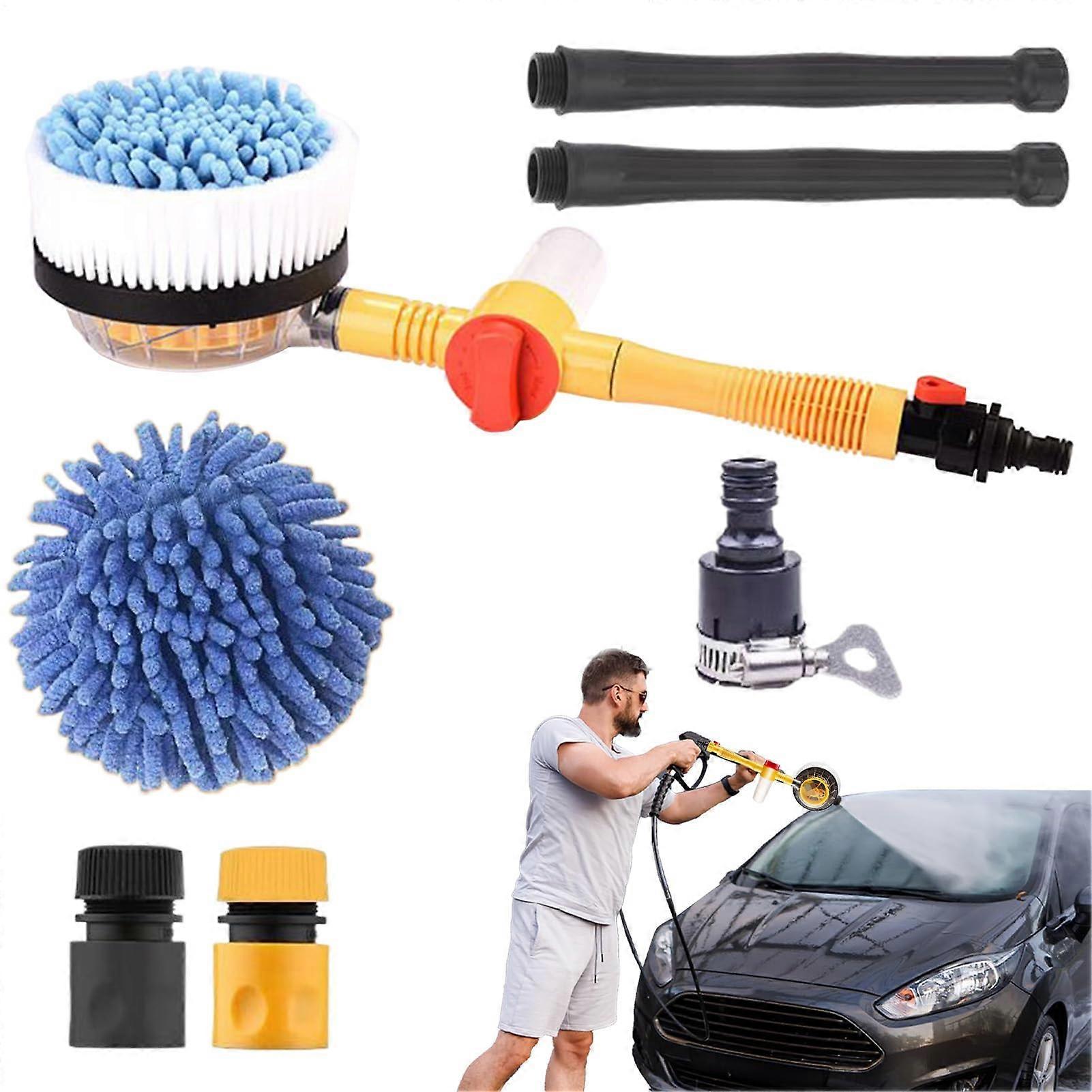 Car Wash Brush with Extendable Rotating Handle and Microfiber Head for Scratch Vehicle Cleaning
