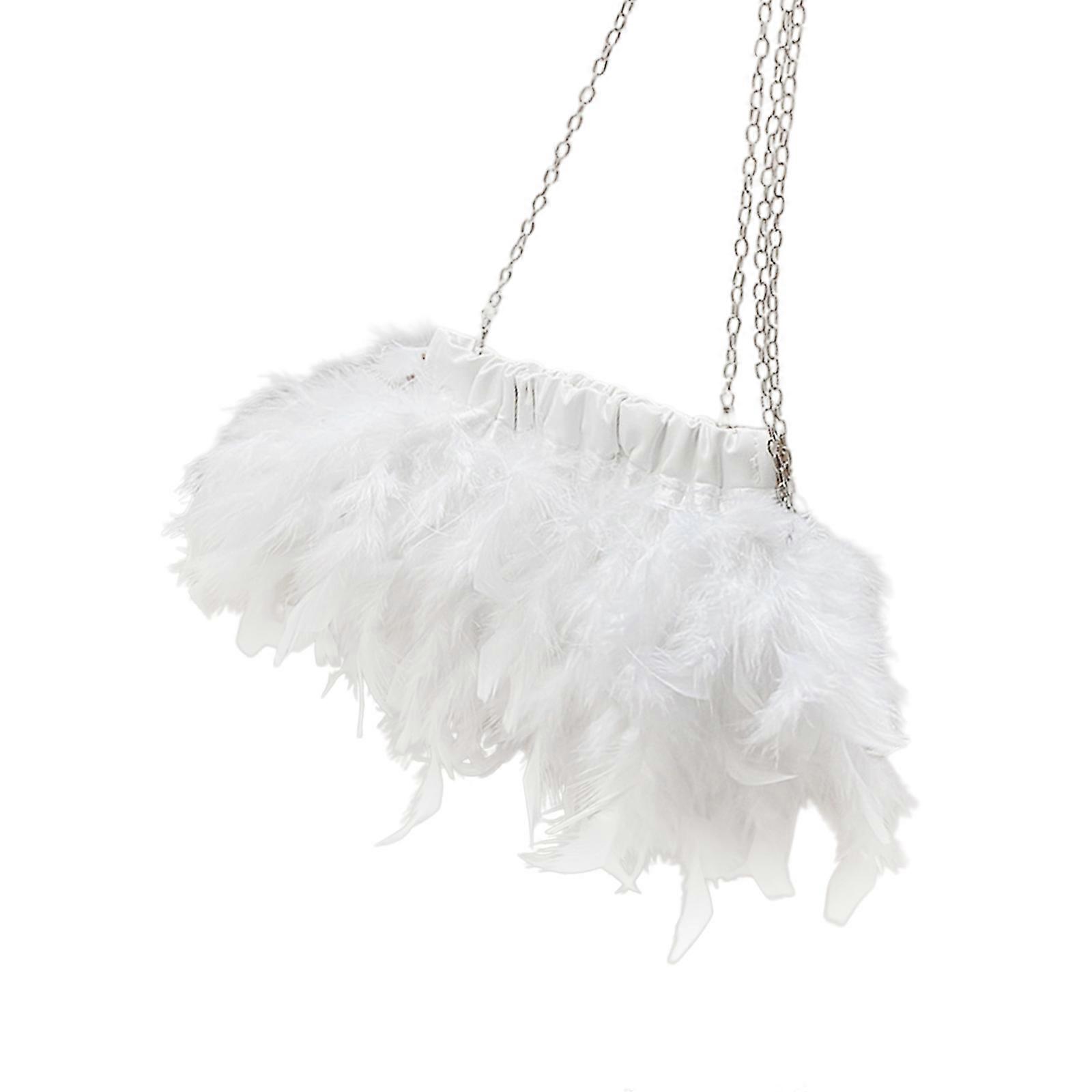Eye Catching Feather Handbag Enabling Crossbody Or Handheld Use Shoulder Bag Multi Function Chain For Various Event  White
