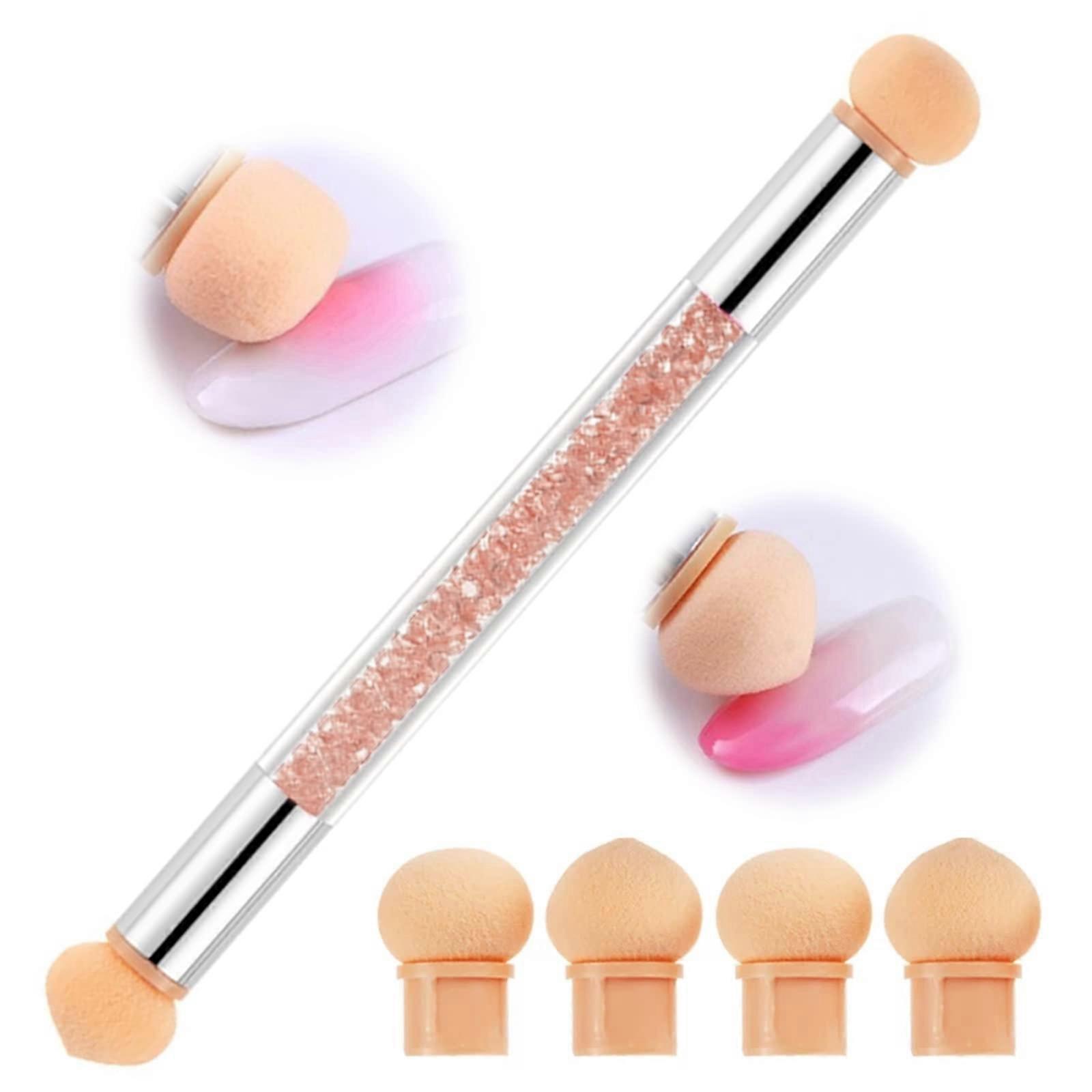 Nail Art Sponge Brush Double Head Ombre Applicator with 4 Replaceable Heads for Smooth Gradients
