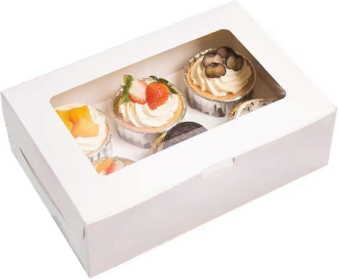 10 Pack White Cupcake Boxes with Clear Window Holds 6, Durable Kraft Paper Bakery Packaging