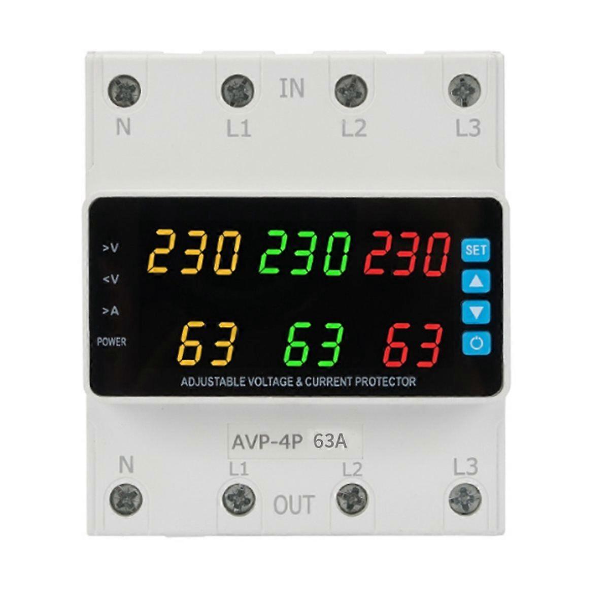 3 Phase 220-380v Voltage Relay 63A Changeover Switch Overvoltage/Undervoltage/ Overcurrent/Phase Los