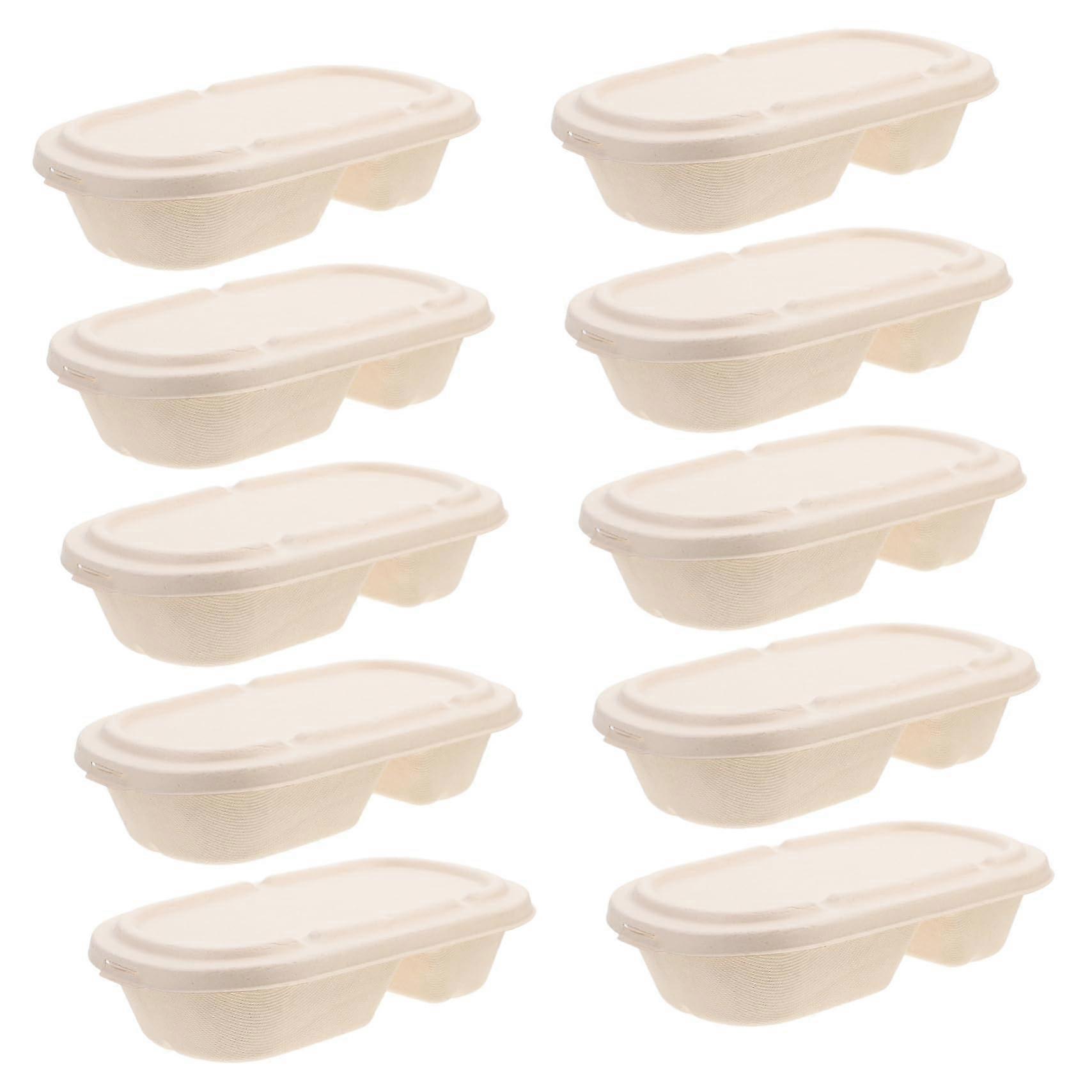 25 Sets Disposable Food Containers Dual Compartment Pulp Takeout Boxes EcoFriendly LeakResistant