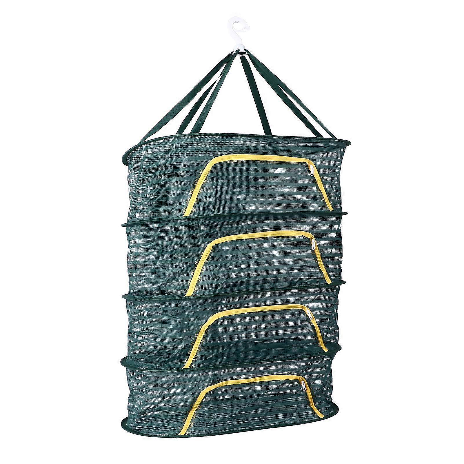 4 Layer Foldable Plant Drying Rack with Breathable Mesh and Zipper, Large Capacity, Dark Green