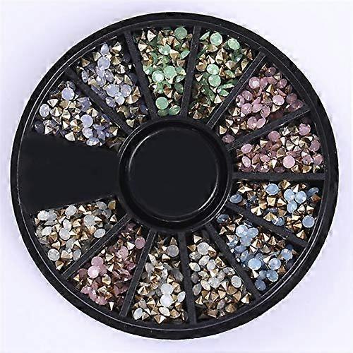 Mixed Color 3D Nail Art Decorations Wheel with Small Irregular Rhinestones Beads Pattern 11