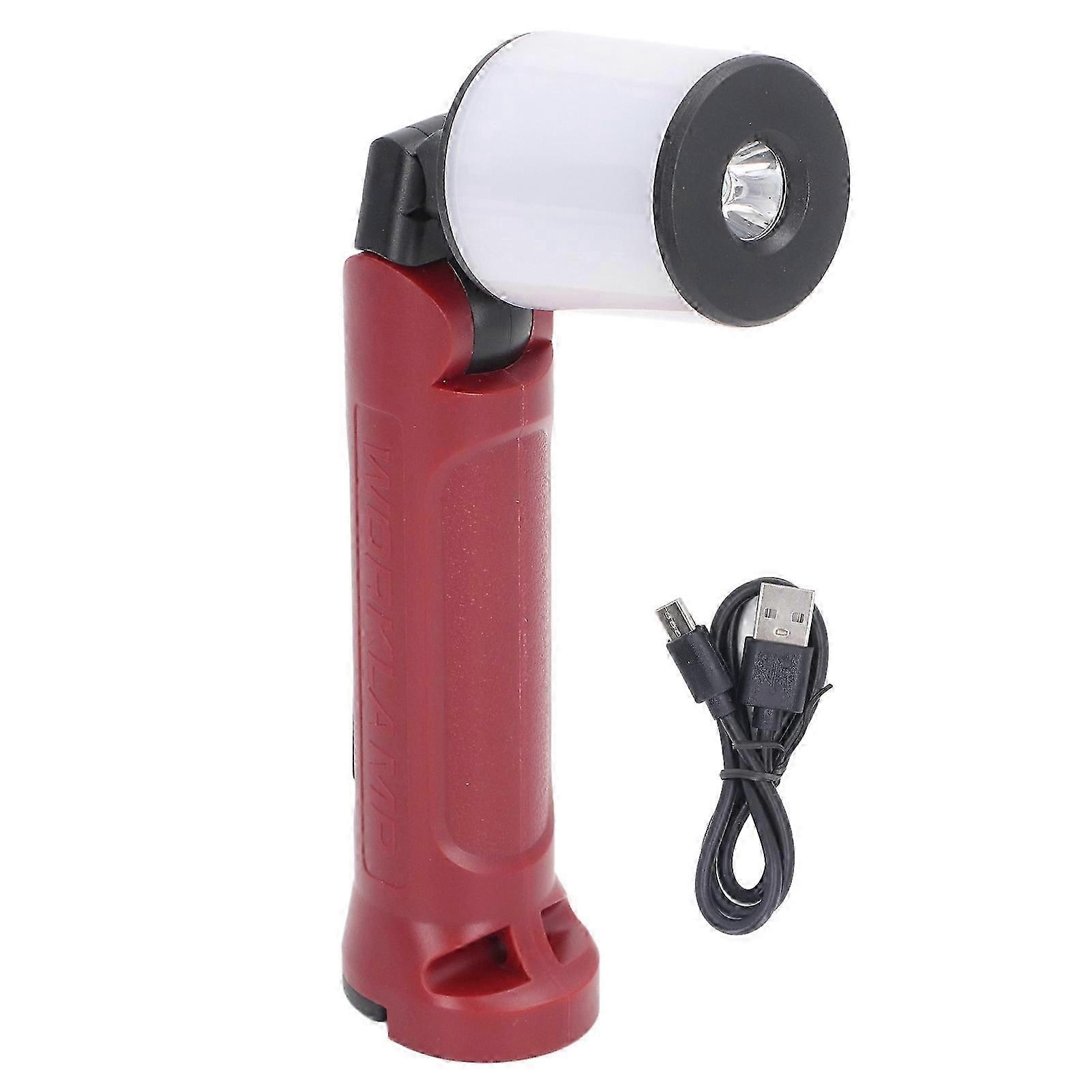 Handheld Rechargeable LED Work Light Magnetic Base Camping Lantern Flashlight Adjustable Hook Red Compact Design for Versatile Outdoor Us