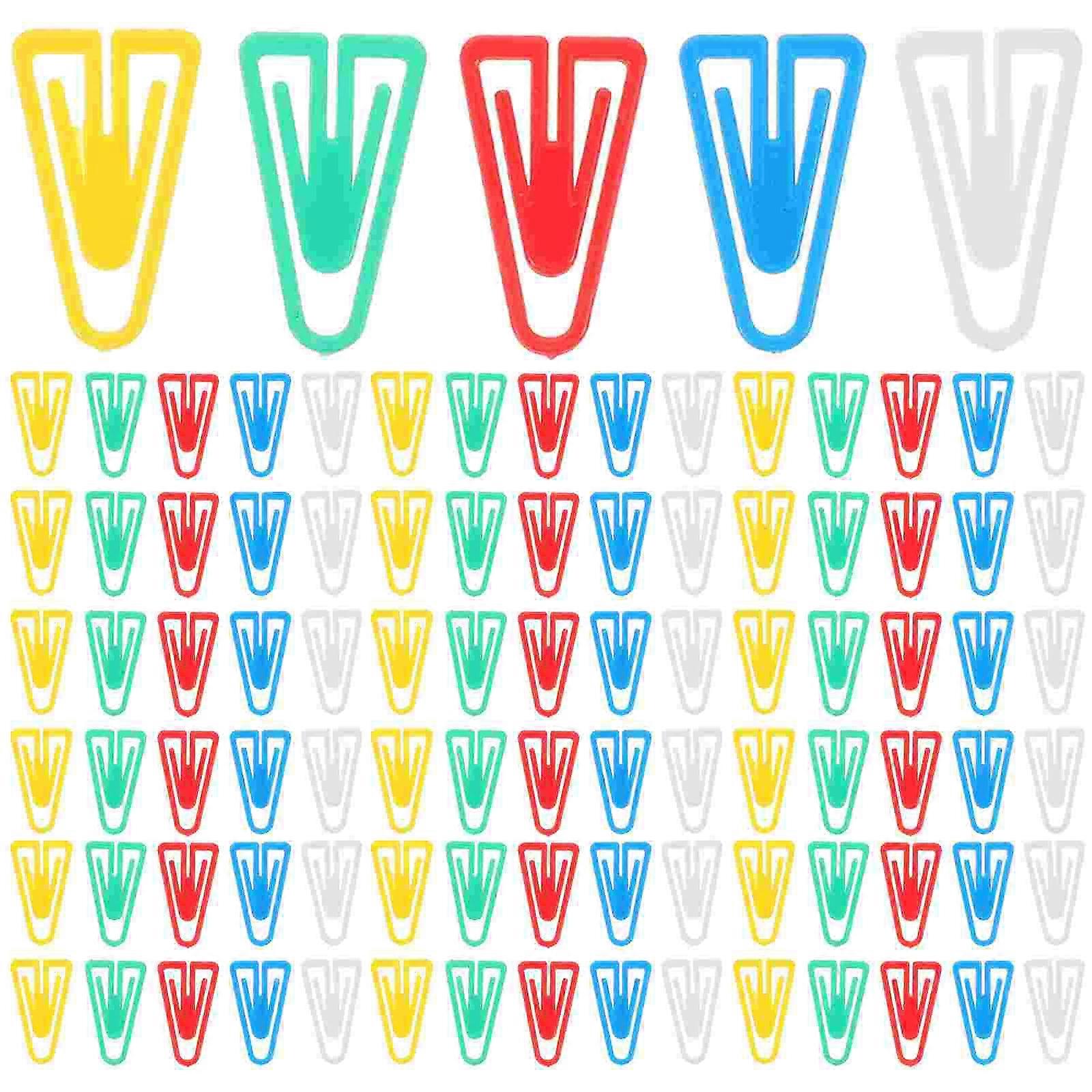 100 Pcs Triangular Paper Clip Small Clips Office Supplies Small Multi-Function Paper Clips Desk Convenient Plastic Accessories