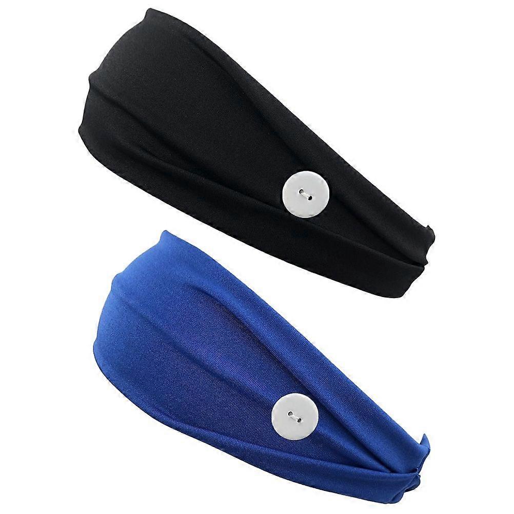 2pcs Stretch Solid Button Headband Sweat Absorbent Sports Headband for Lady