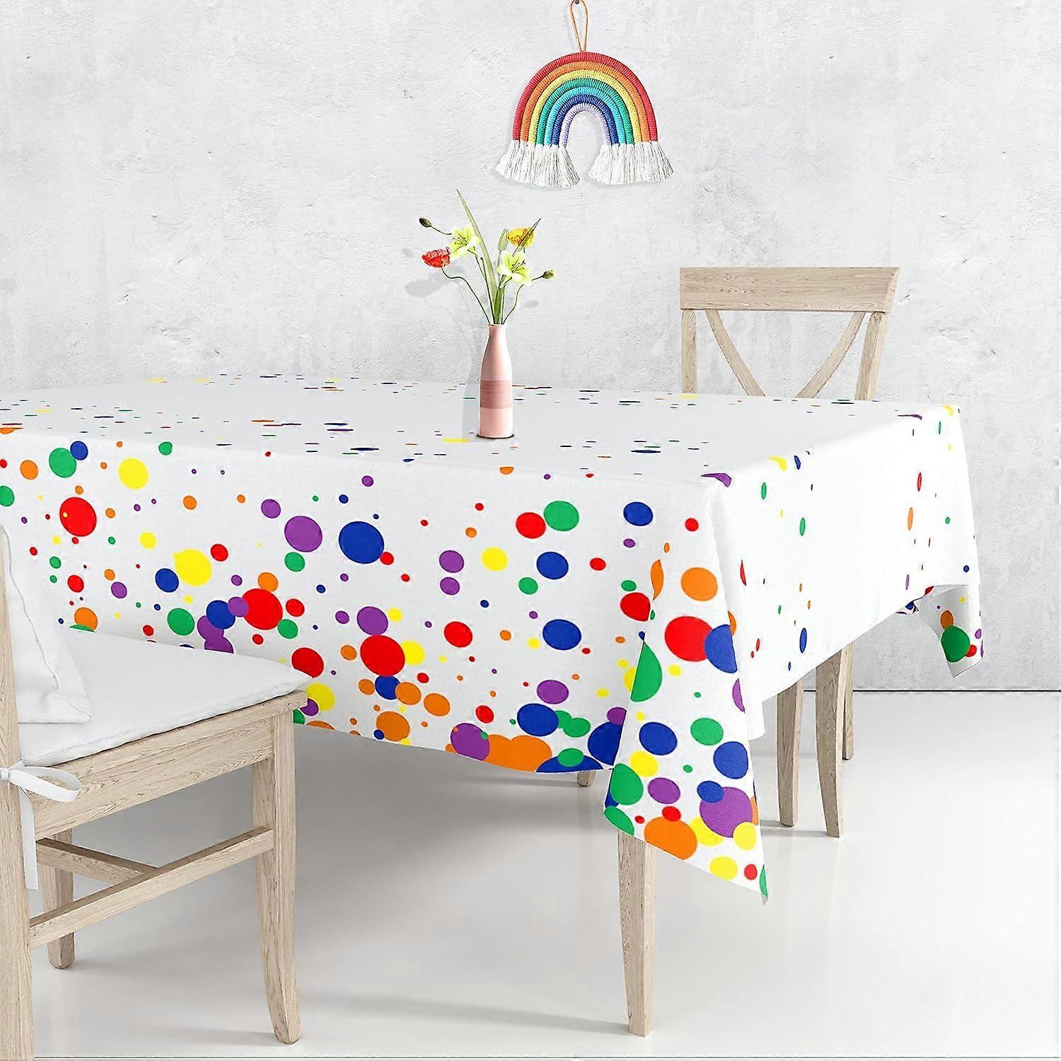 Rainbow Dot Tablecloth - 54x108 Rectangle Polyester