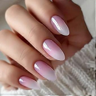 24 Pcs Short Round Press On Nails Glossy Gradient Fake Nails Reusable Acrylic Salon Look