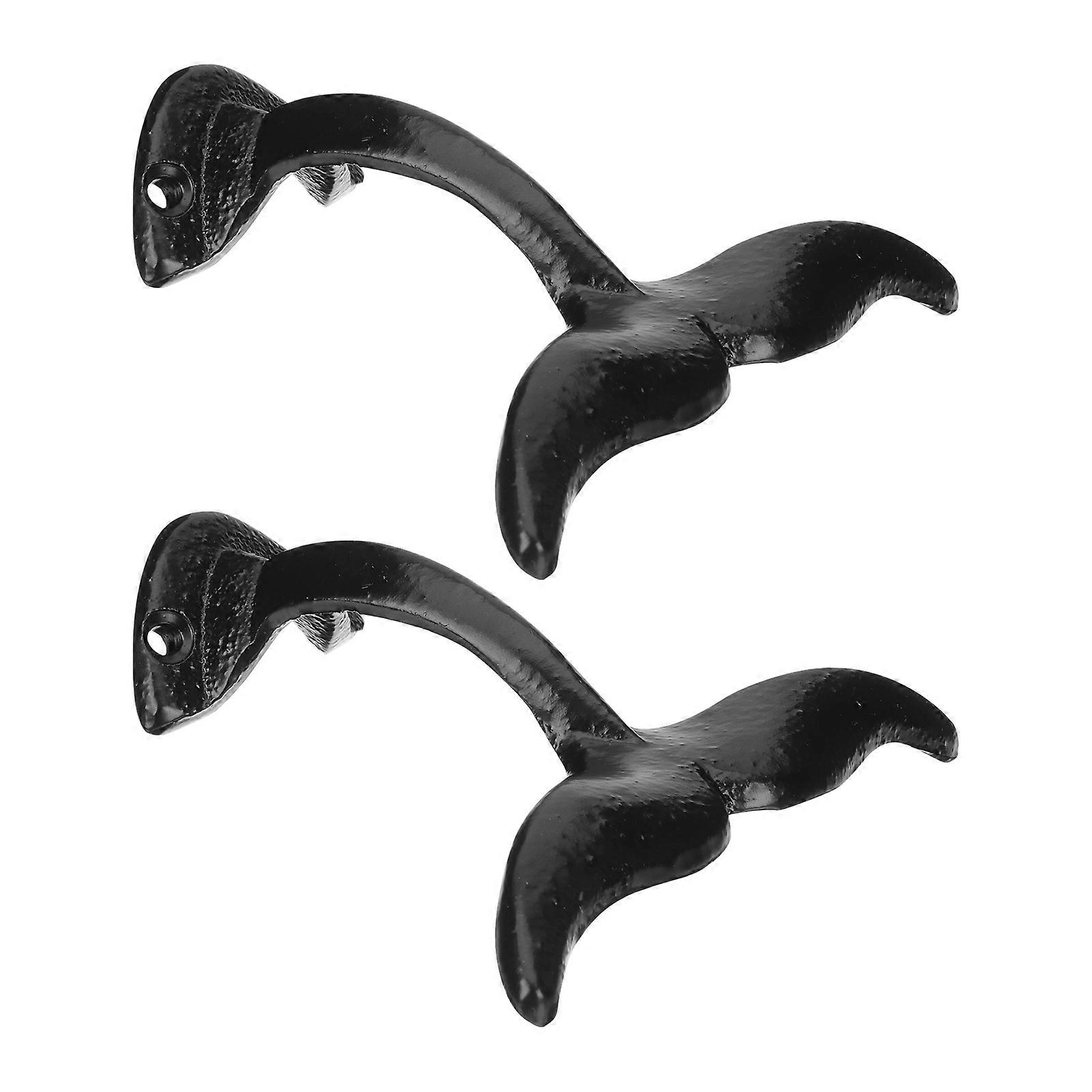 Black Wall Coat Hooks Whale Tail Shape Hooks for Home Use 4Sets Cast Iron