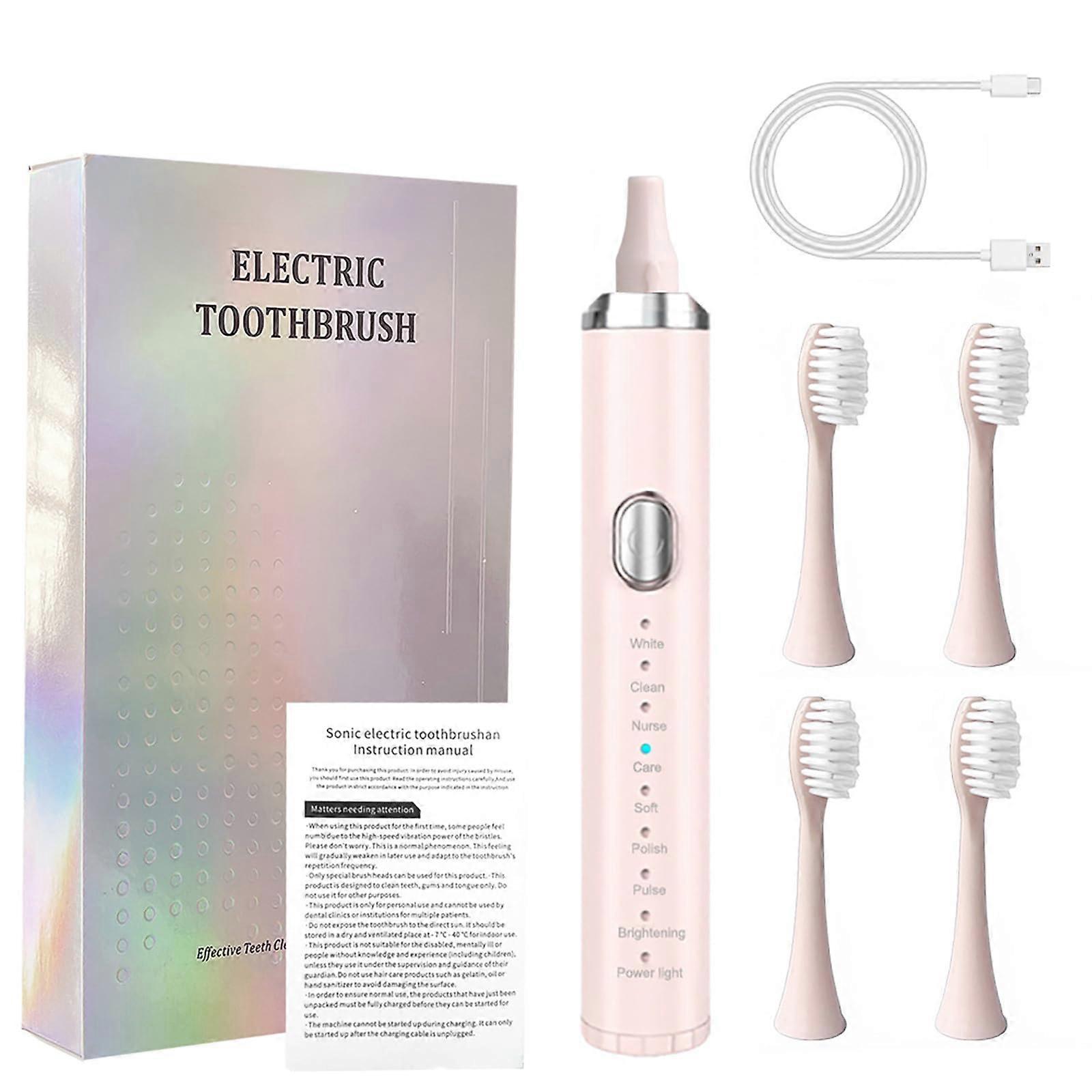 Pink Electric Toothbrush with Deep Clean Technology, 8 Modes, Smart Timer, 4 Replacement Heads
