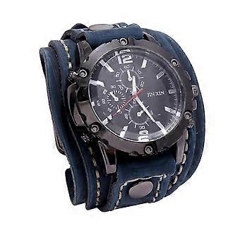 Montre-bracelet punk vintage, bracelet large en cuir PU, chiffres romains, pour homme et femme, bleue