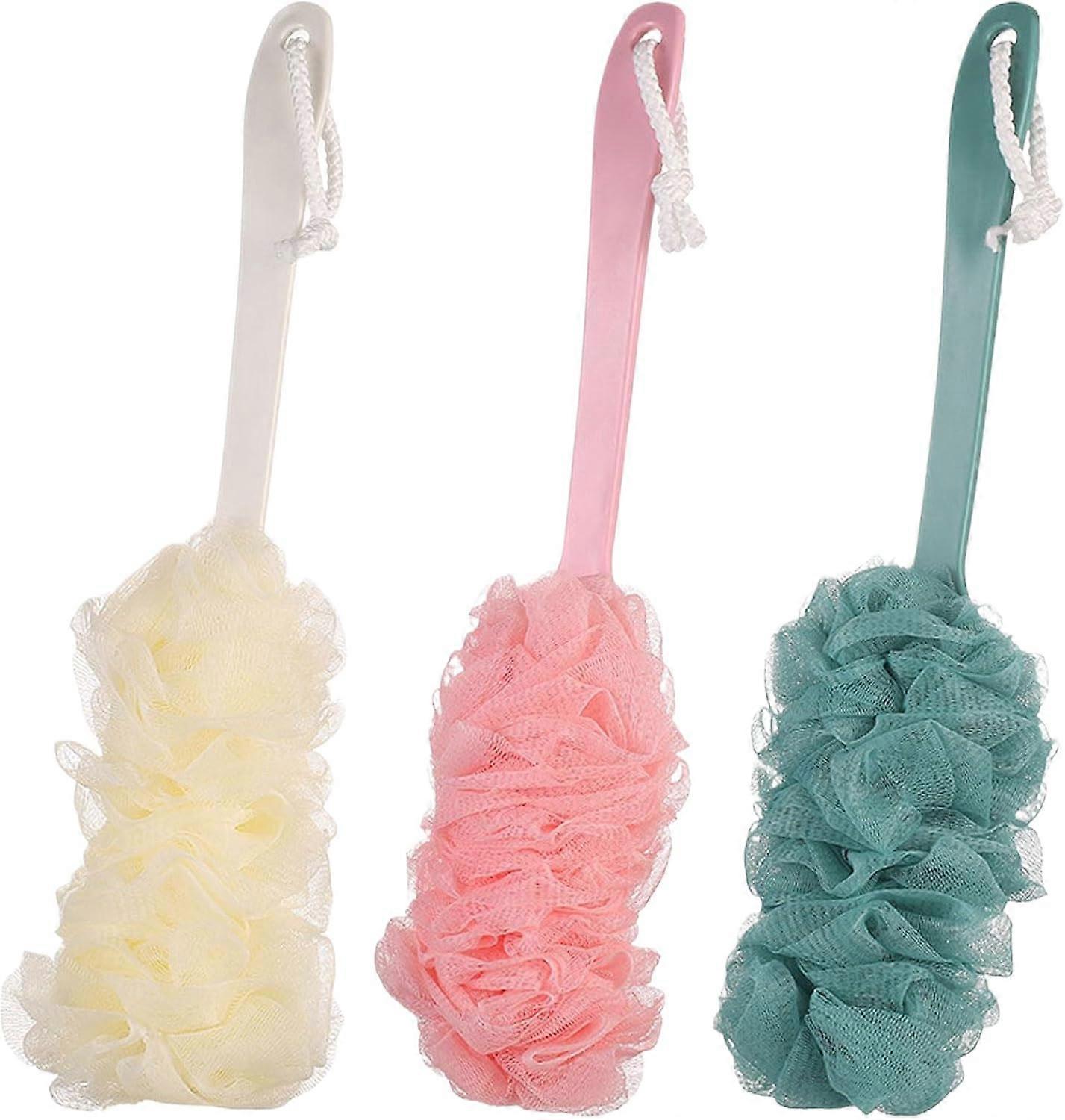 3-Piece Back Brush Bath Ball Set, Long-Handled Shower Brush