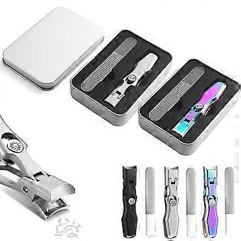 Toenail Clippers for Thick Nails with Wide Jaw Opening, Stainless Steel Nail Clippers with Catcher and Lock (2 Set C)