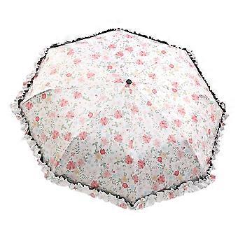 Floral Print Clasp Umbrella Windproof For Commuting And Outdoor Activities Everyday Carry  White