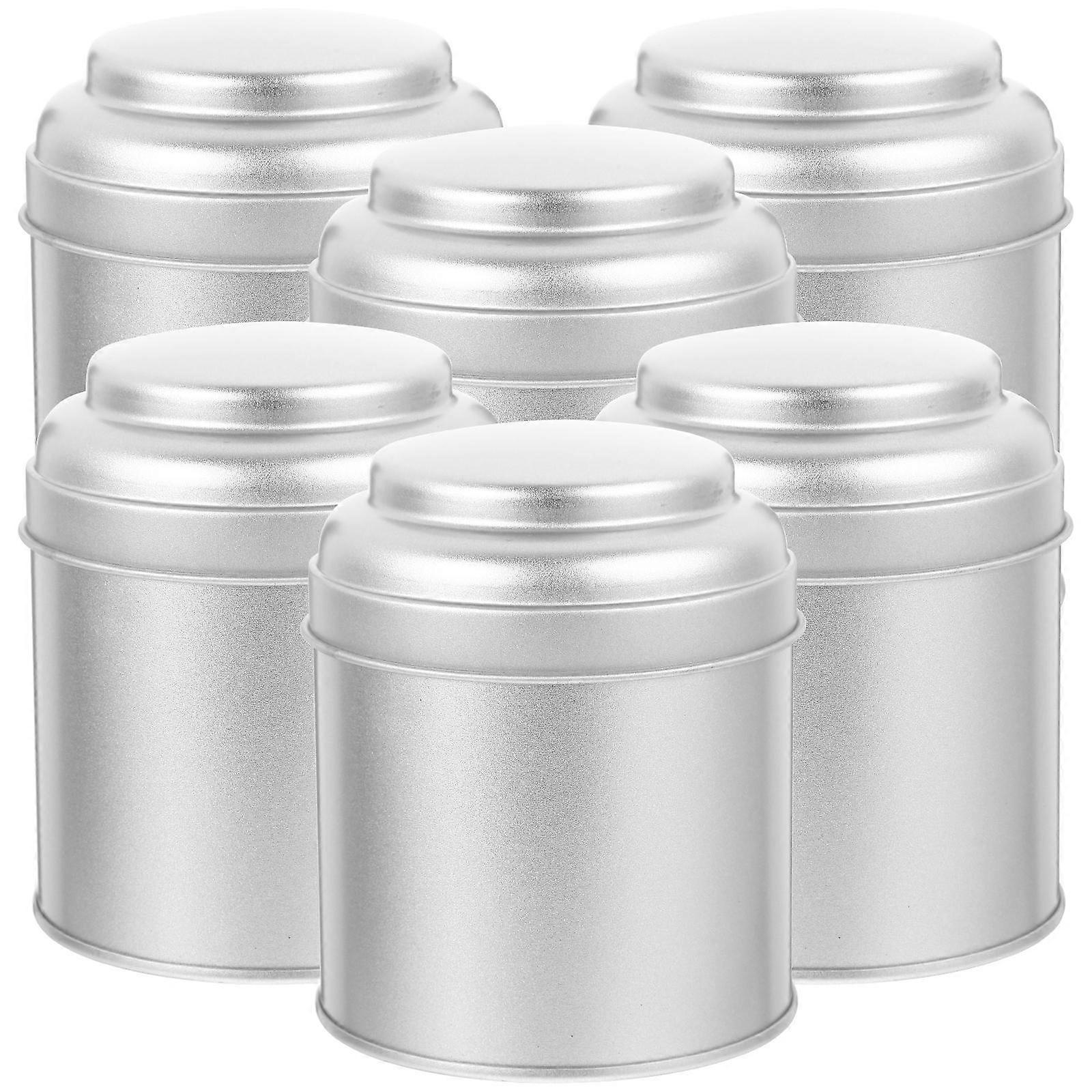 Tea Leaf Canister Silver for Storage 6Pcs Multi-Function Tinplate Canisters